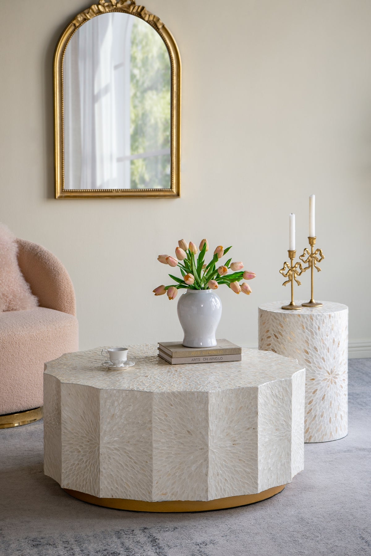 Starburst Capiz Inlay Coffee Table with Wooden Base
