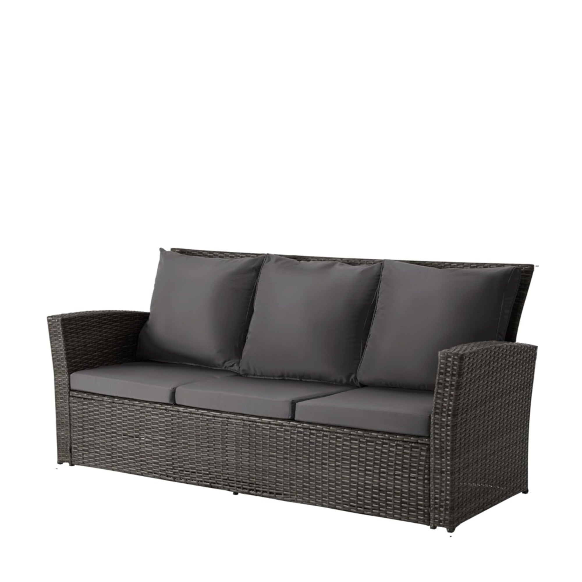 All-Weather Wicker 3-Seat Patio Sofa with Thick Gray Cushions & Black Iron Frame, 67.7'