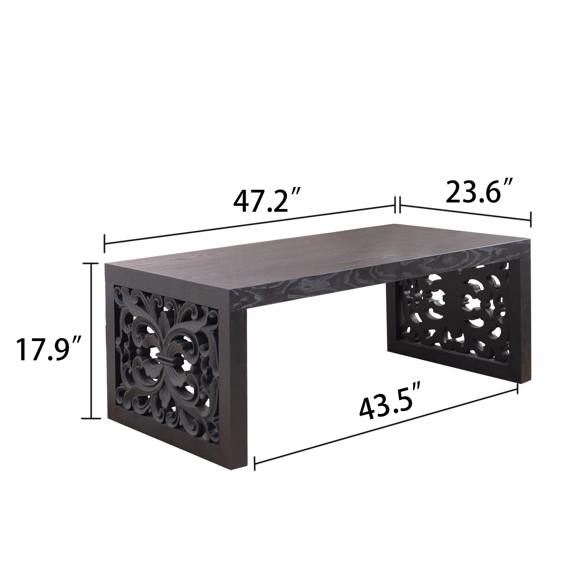 Handcrafted Rustic Wood Coffee Table with Ornate Side Panels