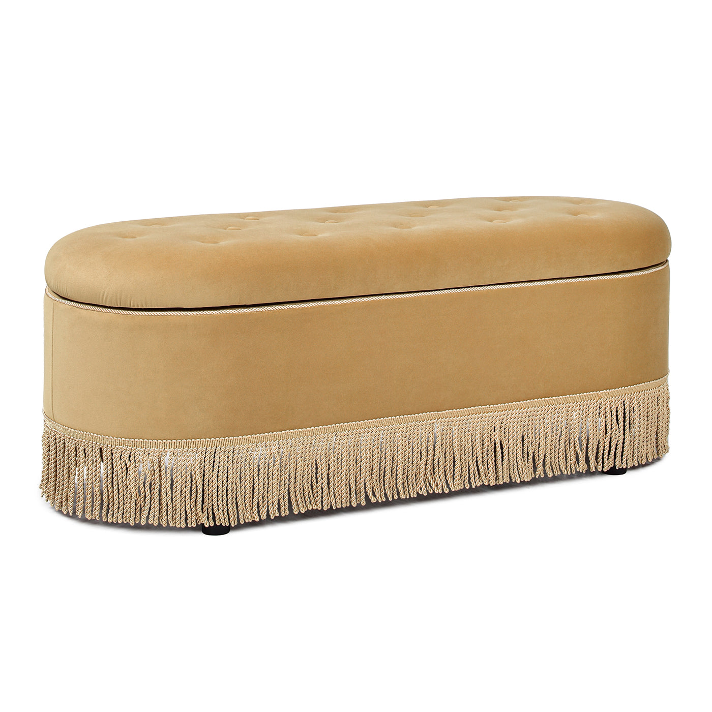 Melinda 48.5" Oval Tufted Bullion Fringe Storage Bench, Olive Green Performance Velvet