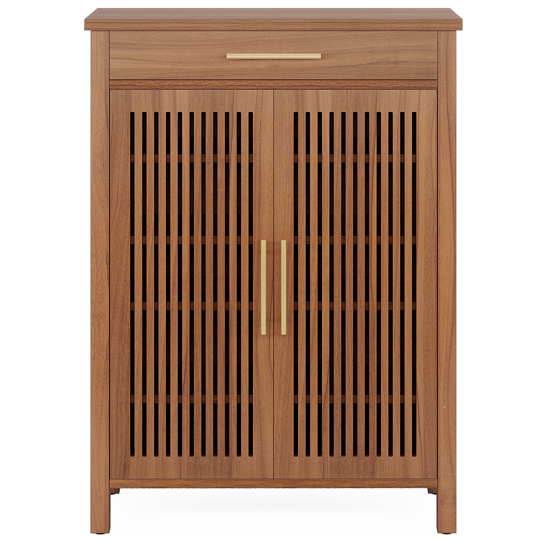 Brown 5-Tier Shoe Cabinet with Louvered Doors