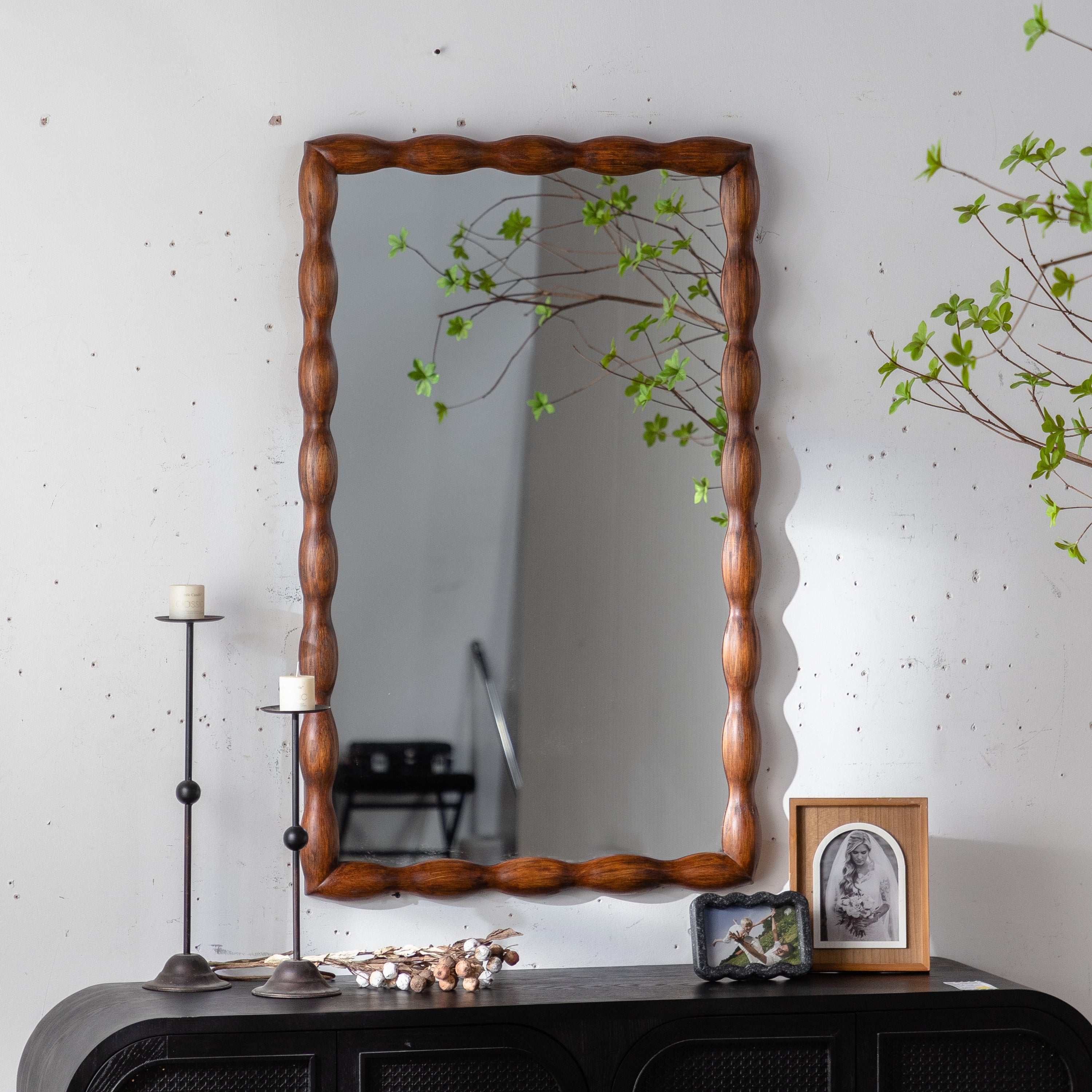 Mid-Century Modern Mirror with Solid Wood Frame