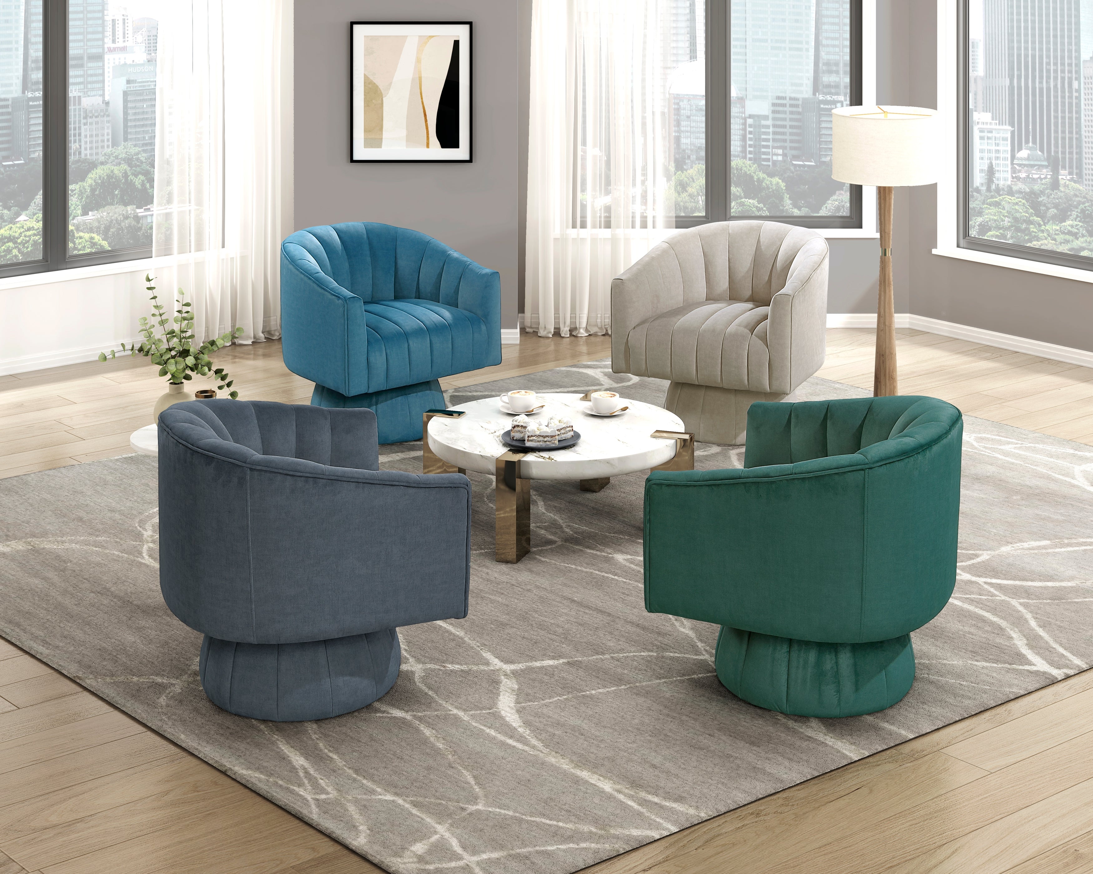 Modern Velvet Accent Swivel Chair, Barrel Back