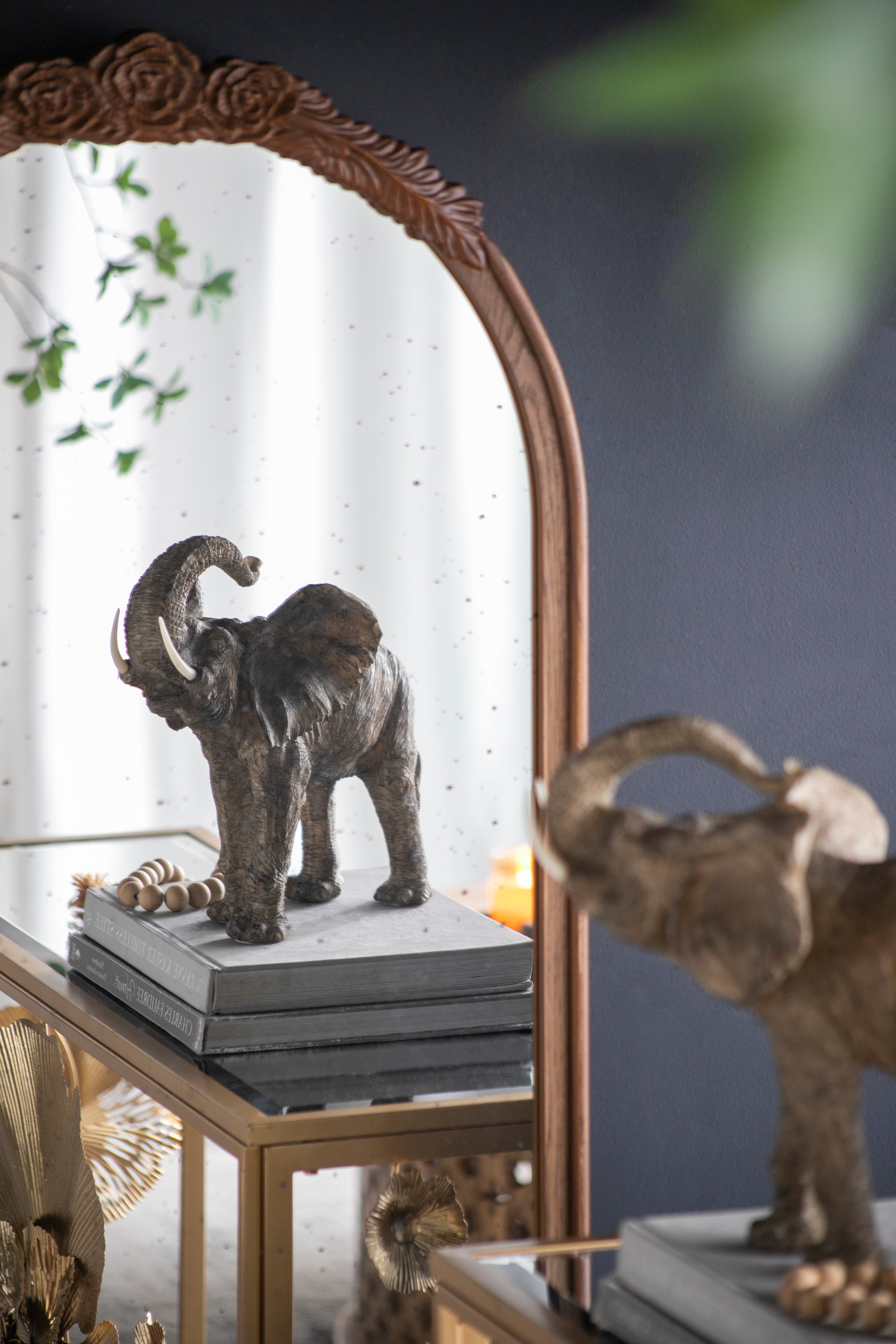 Arched Wall Mirror with Hand Carved Rose