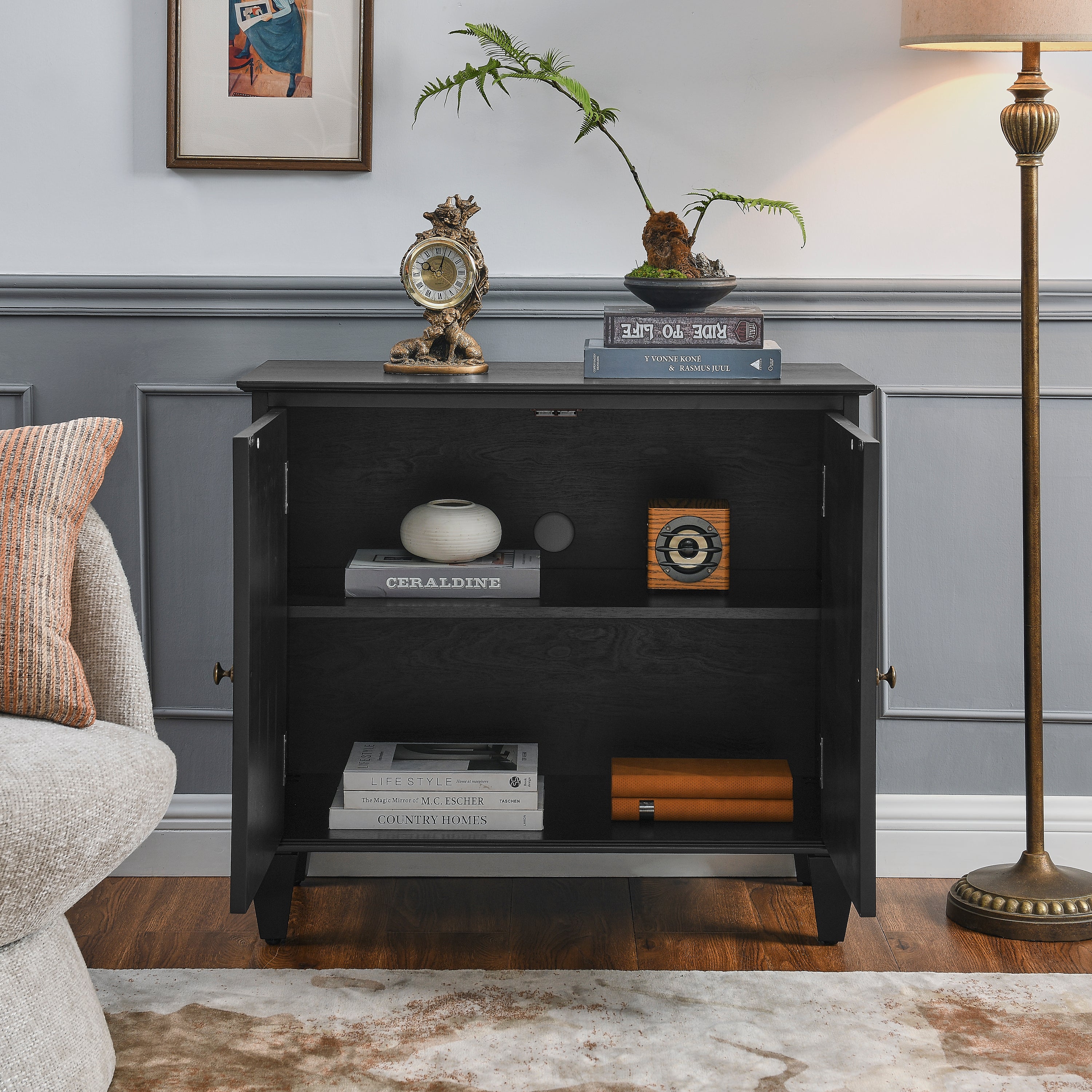 Mid Century Modern Geometric Accent Cabinet with Storage - 65.2"