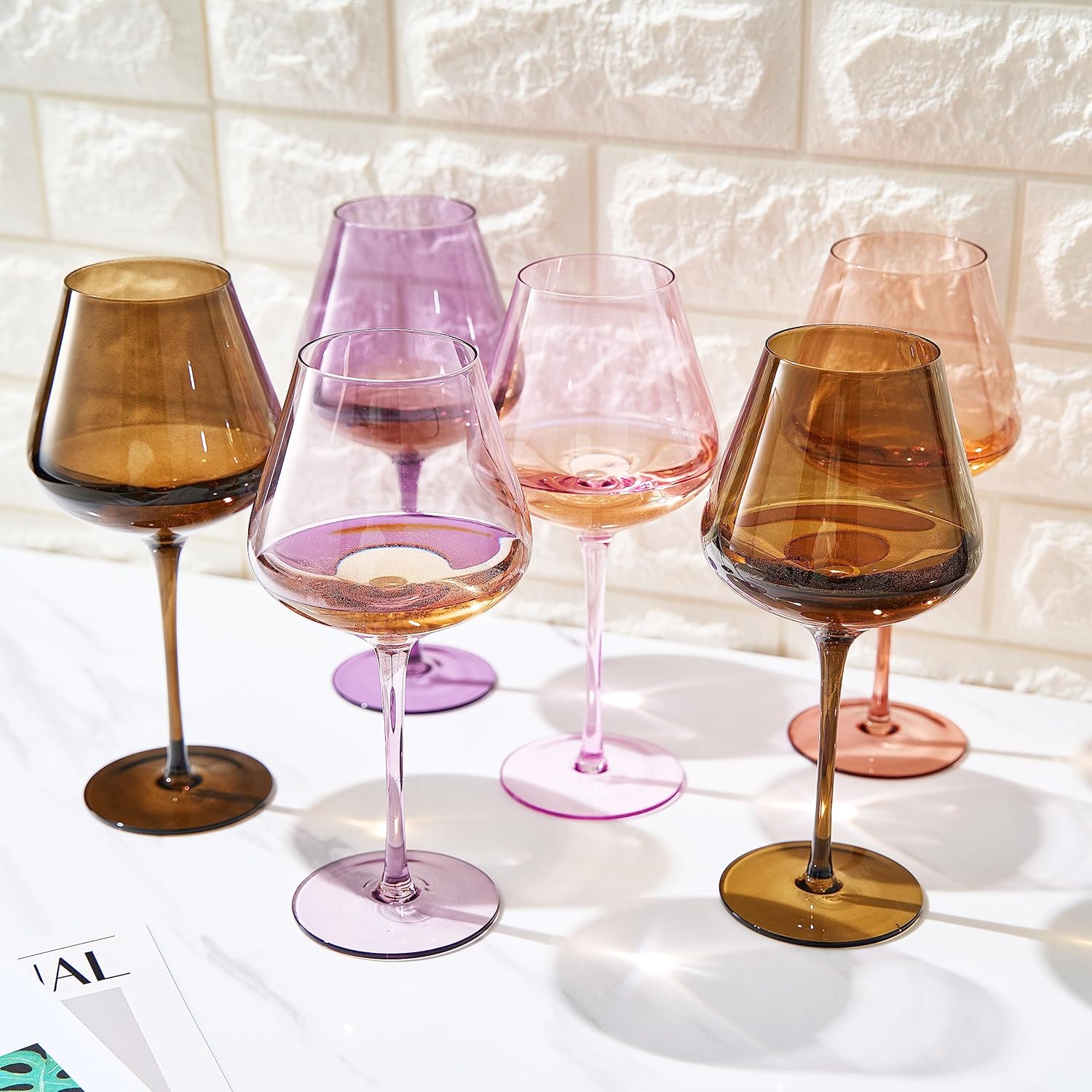 Stagioni Stemmed Wine Glassware, Set of 6, "Fall Leaves"