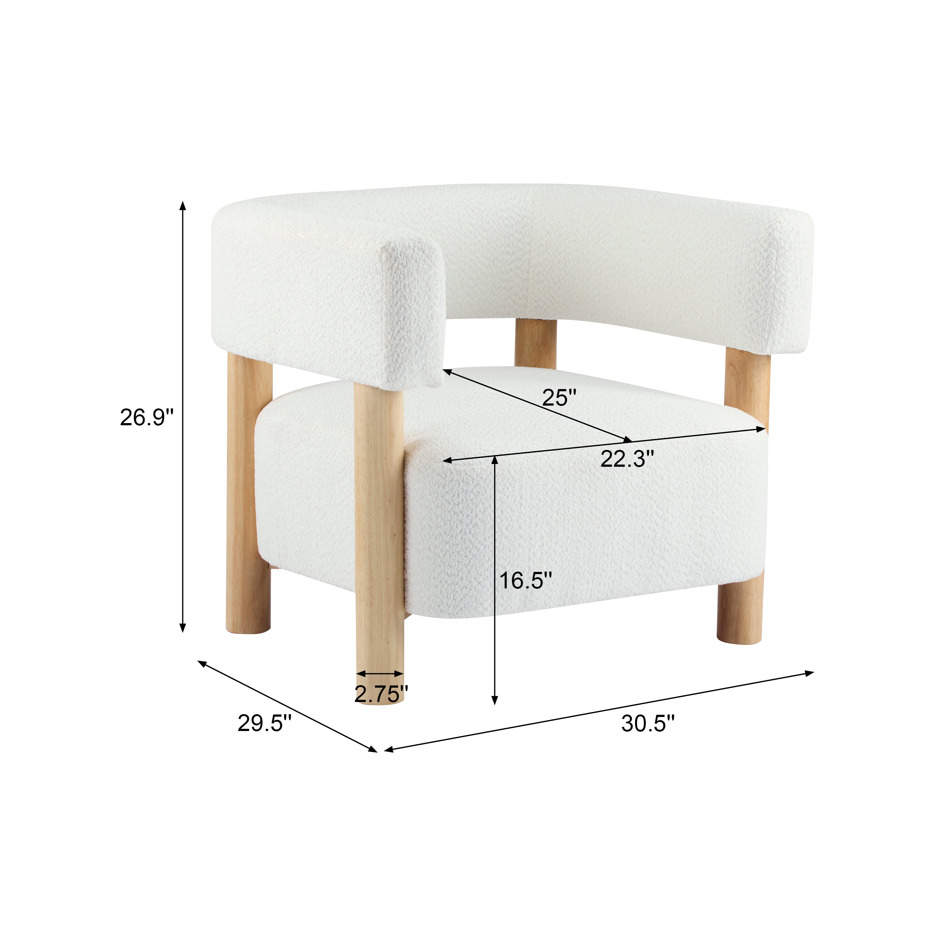 Boucle Upholstered Accent Arm Chair with Modern Wooden Frame