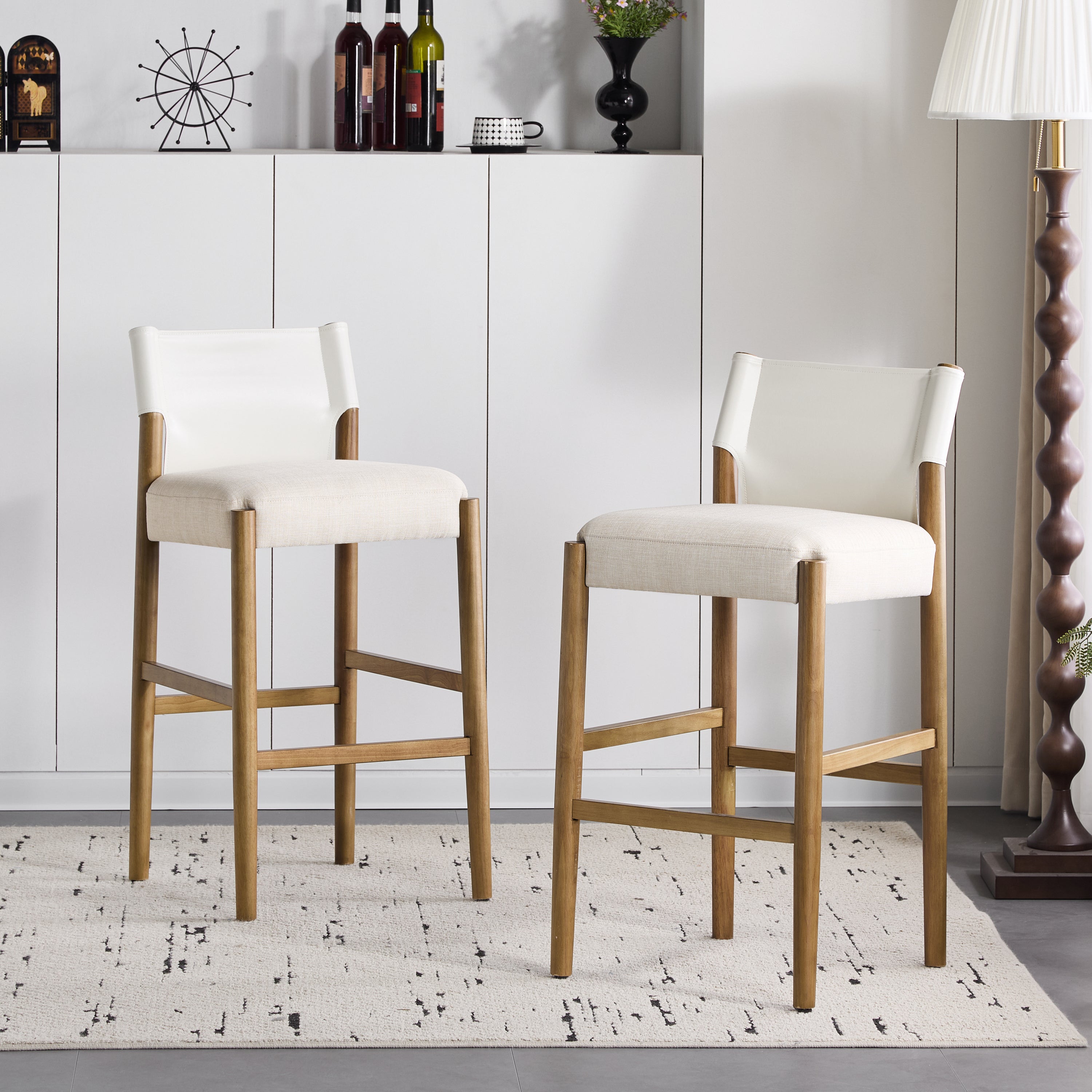 28.5'' Modern Solid Wood Bar Stool with Cushion, Set of 2