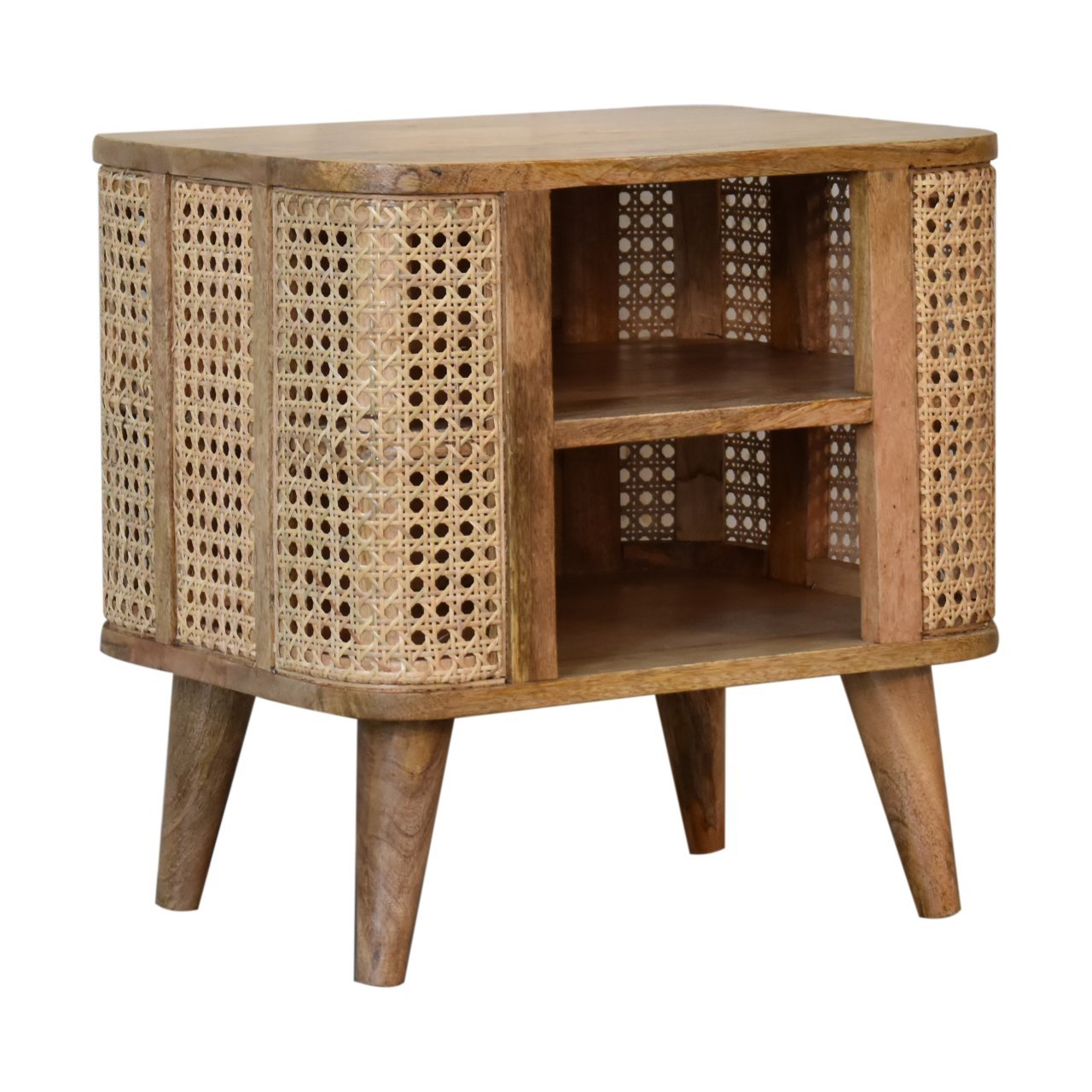 Decipher Wood and Rattan Bedside with 2 Open Shelves - Nightstands