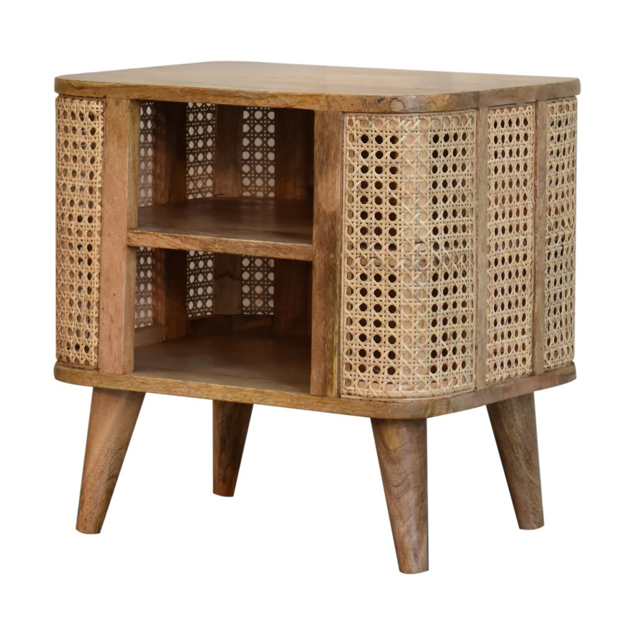 Decipher Wood and Rattan Bedside with 2 Open Shelves - Nightstands