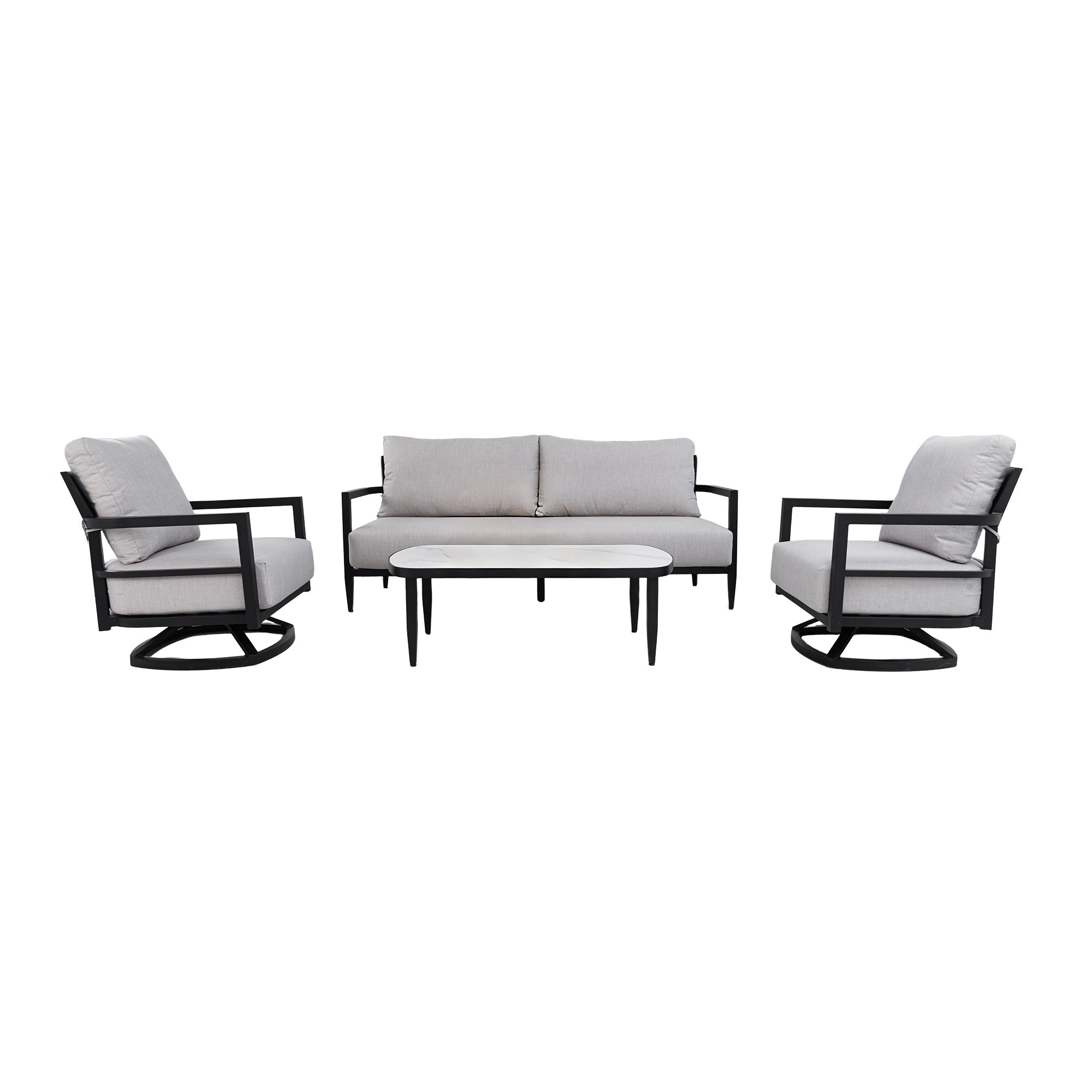 Mariner 4 Piece Outdoor Aluminum Conversation Set with 360° Swivel Club Chairs and Sunbrella Cushions