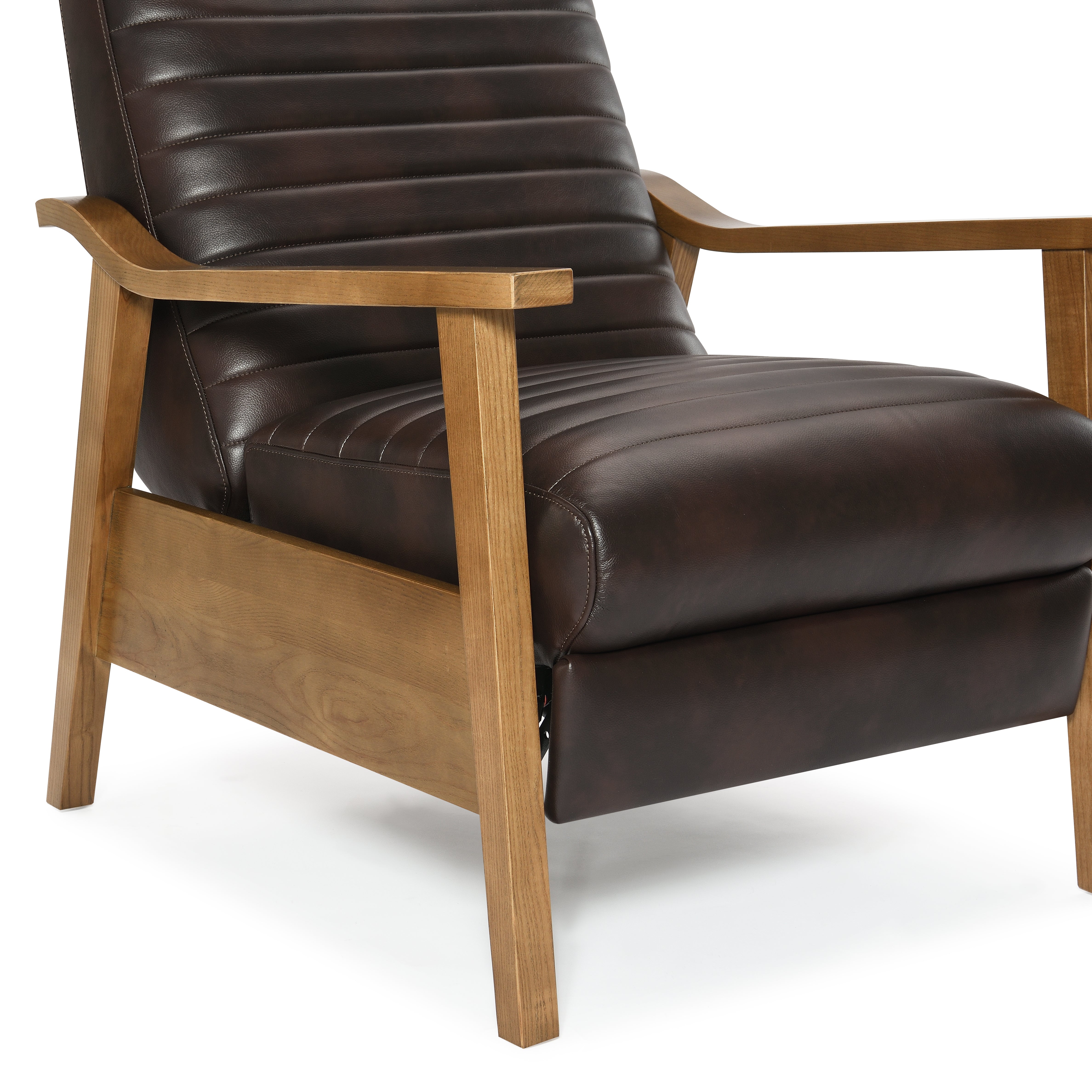 Asher Faux Leather Push Back Recliner with Wooden Arms