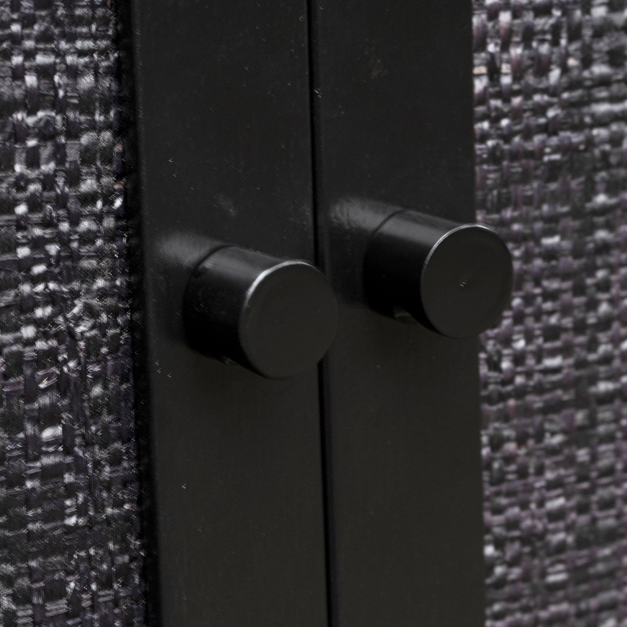 Raffia Paneled 2 Door Storage Cabinet, Black