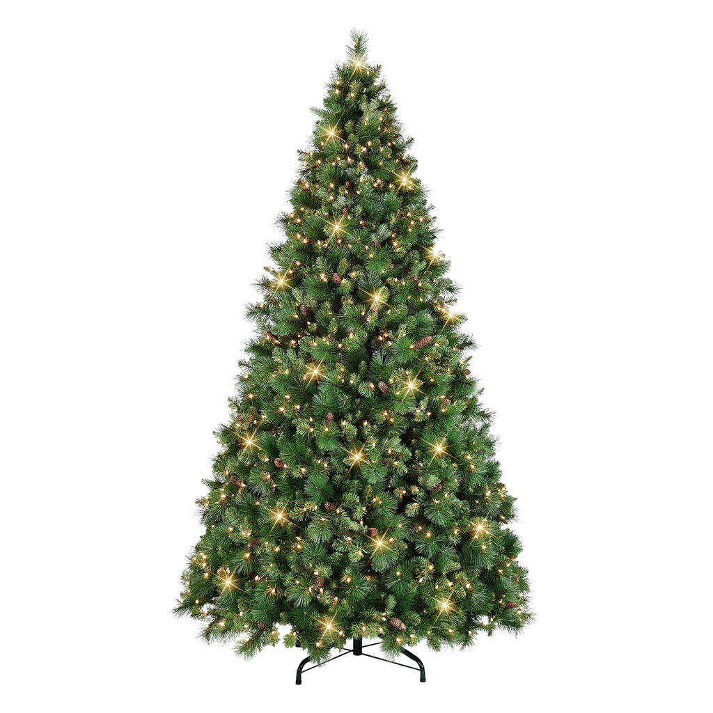 9 ft Pre-lit Christmas Tradition Pine Tree with Clear Lights & Metal Stand
