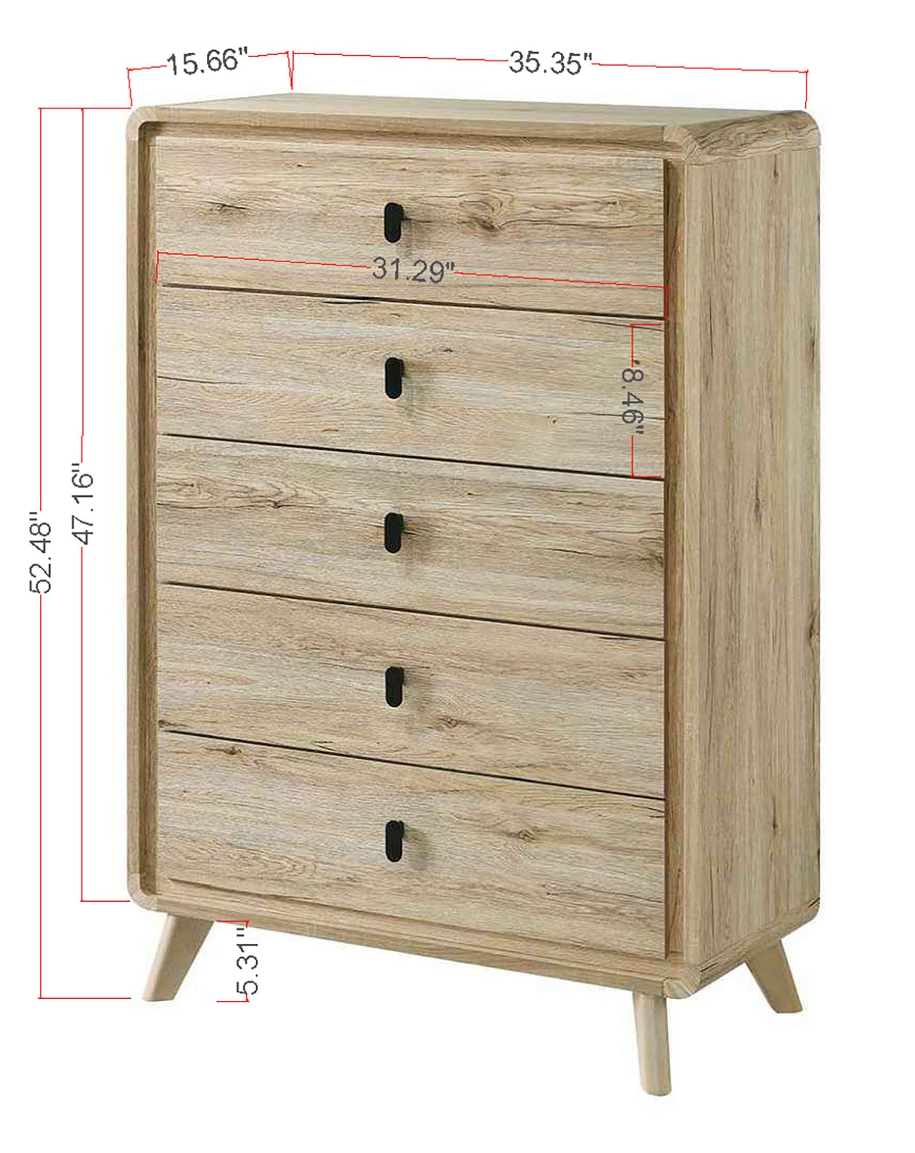 Mid-Century Natural Vertical 5-Drawers Tall Chest