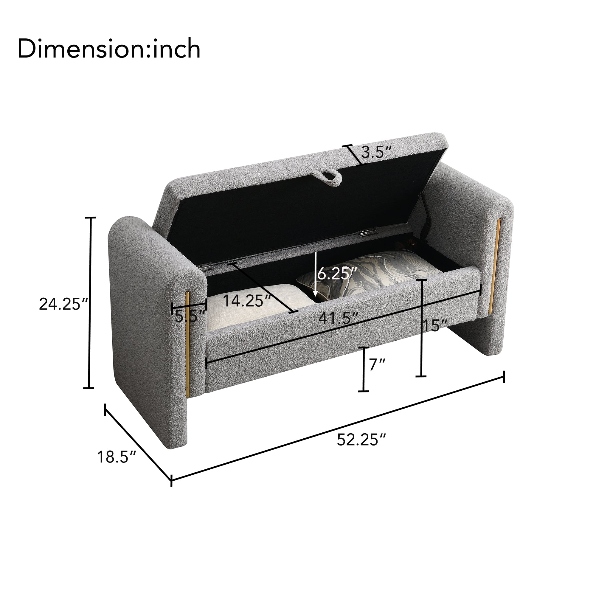 Modern Teddy Bench with Arms and Storage