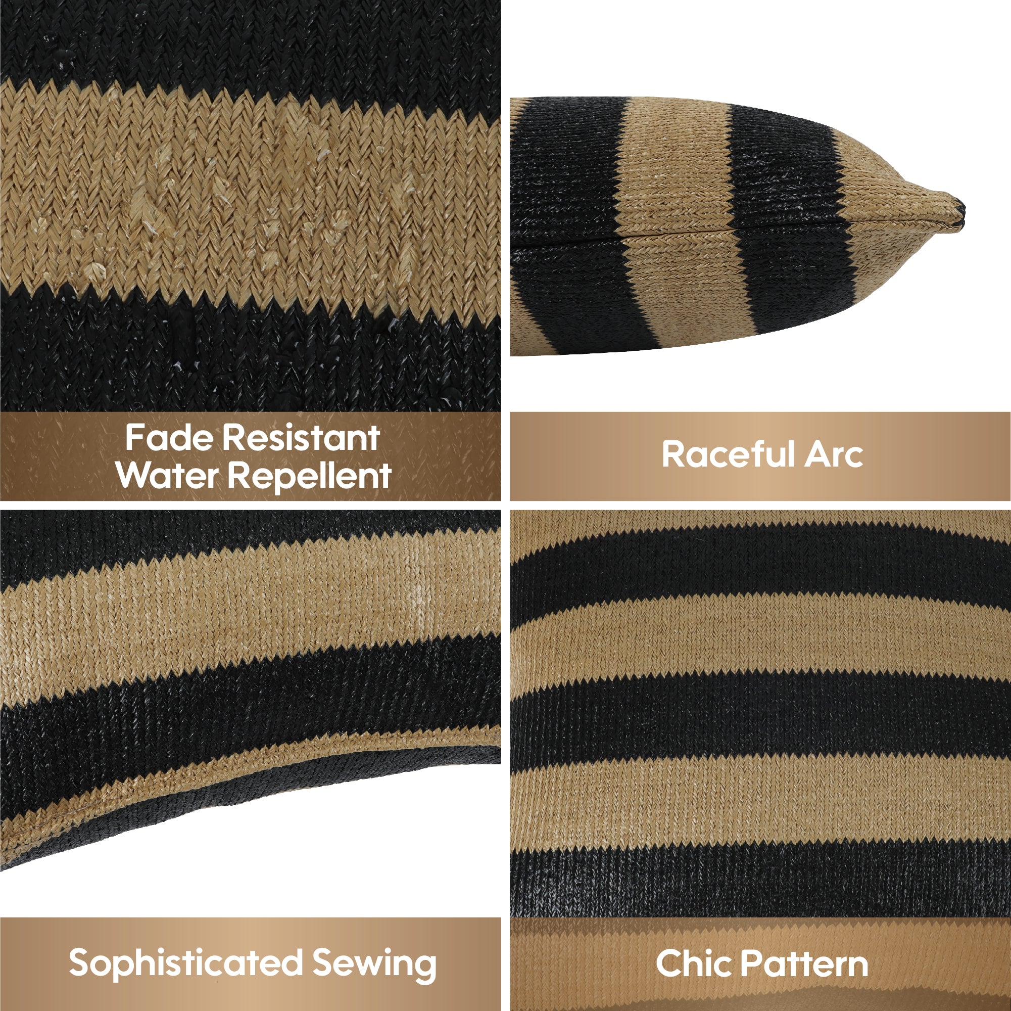 Black & Tan Stripe Outdoor Square Pillows, Set of 2