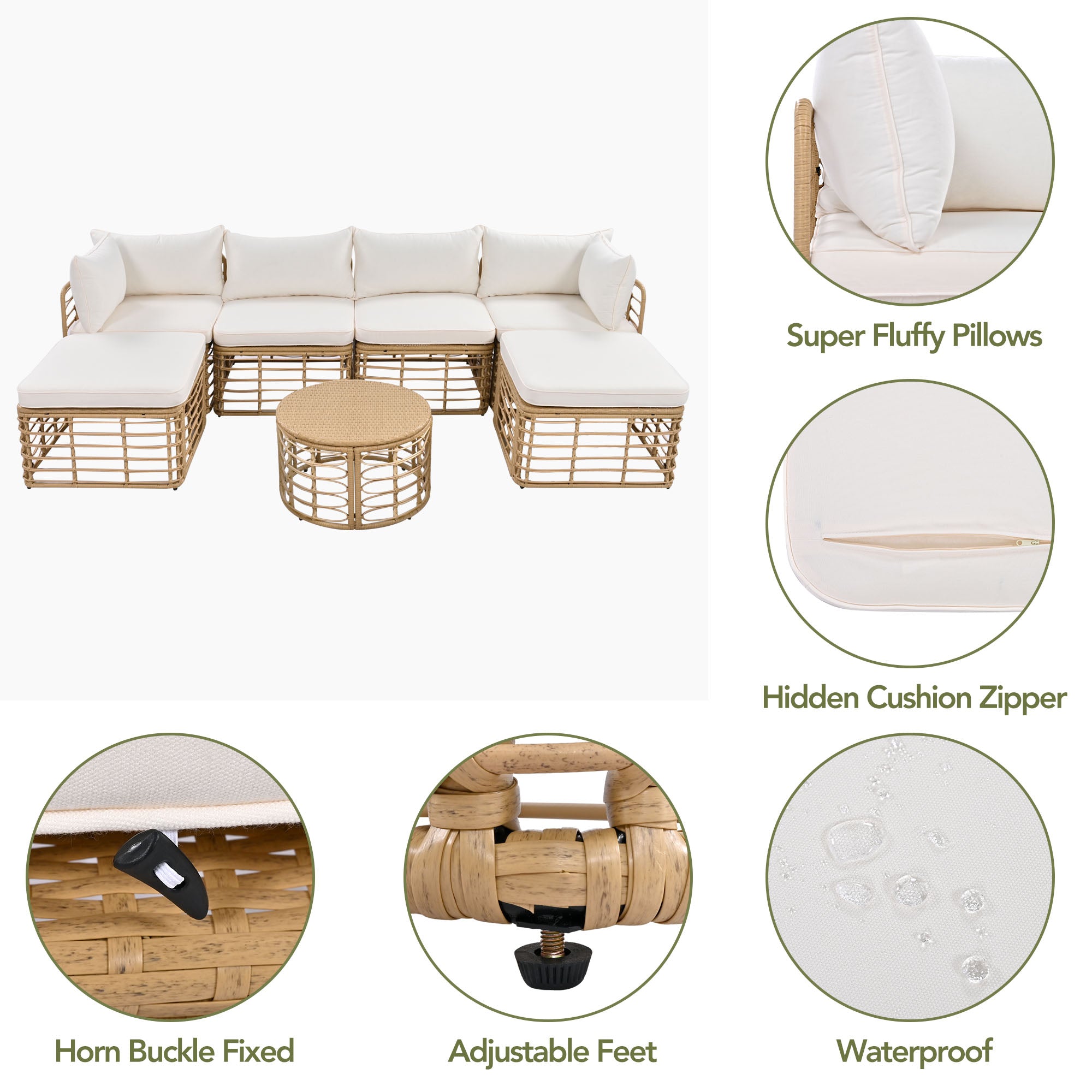 Evoking 7-Piece Outdoor Sectional Set with Hollow Woven Design and Pillows