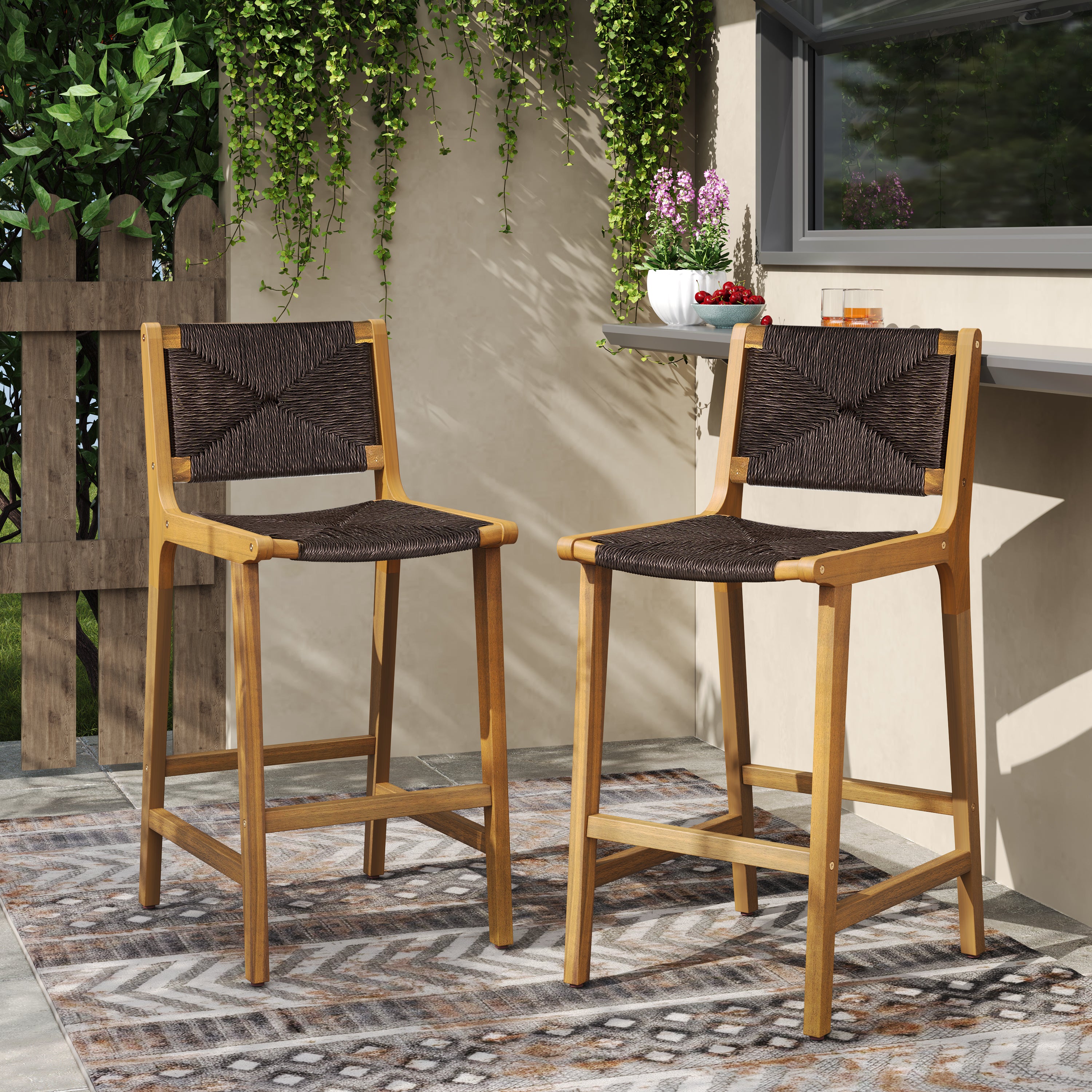 Catalina Acacia Wood Outdoor Armless Barstool