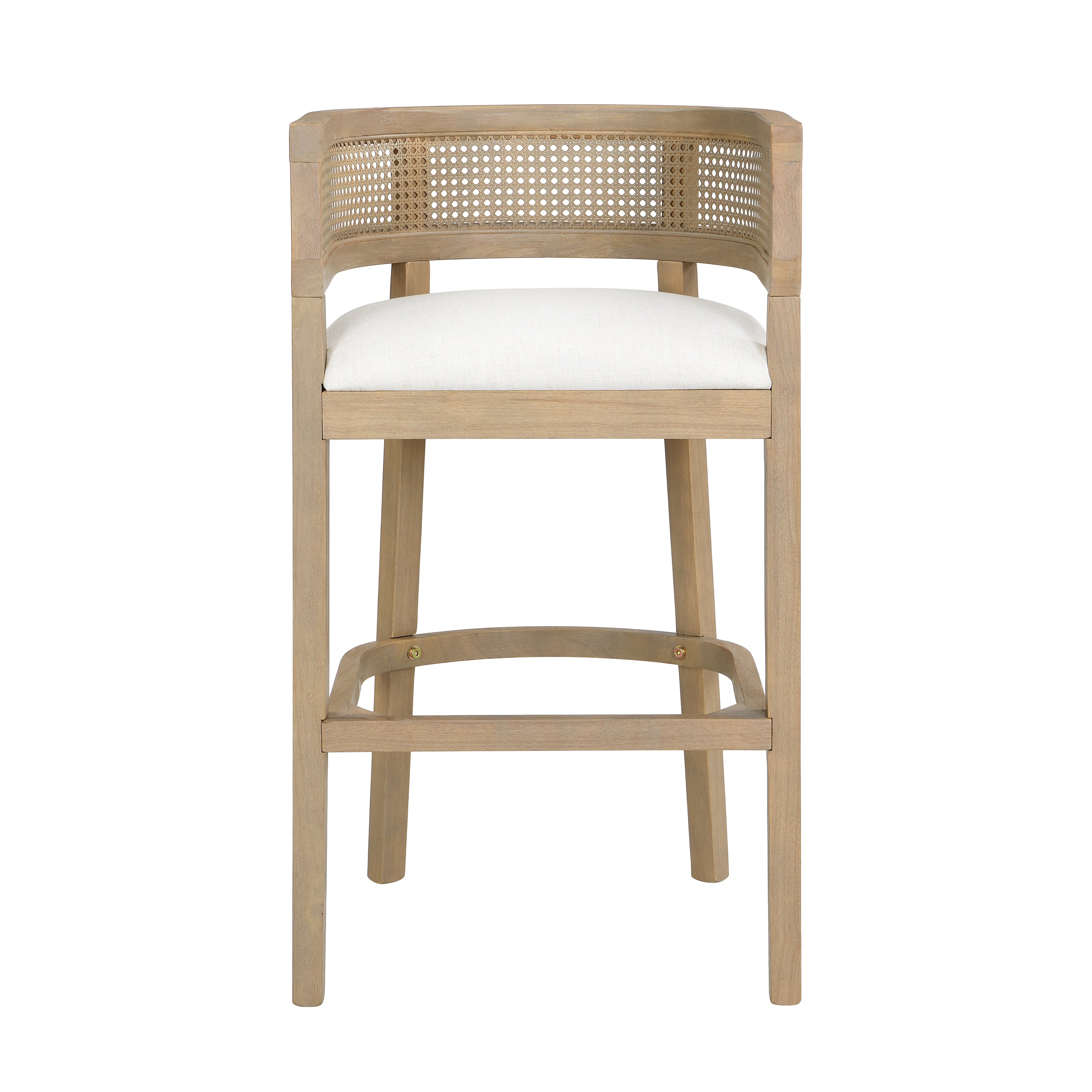 Wood And Rattan Upholstered Arm Bar Stools, Set of 2