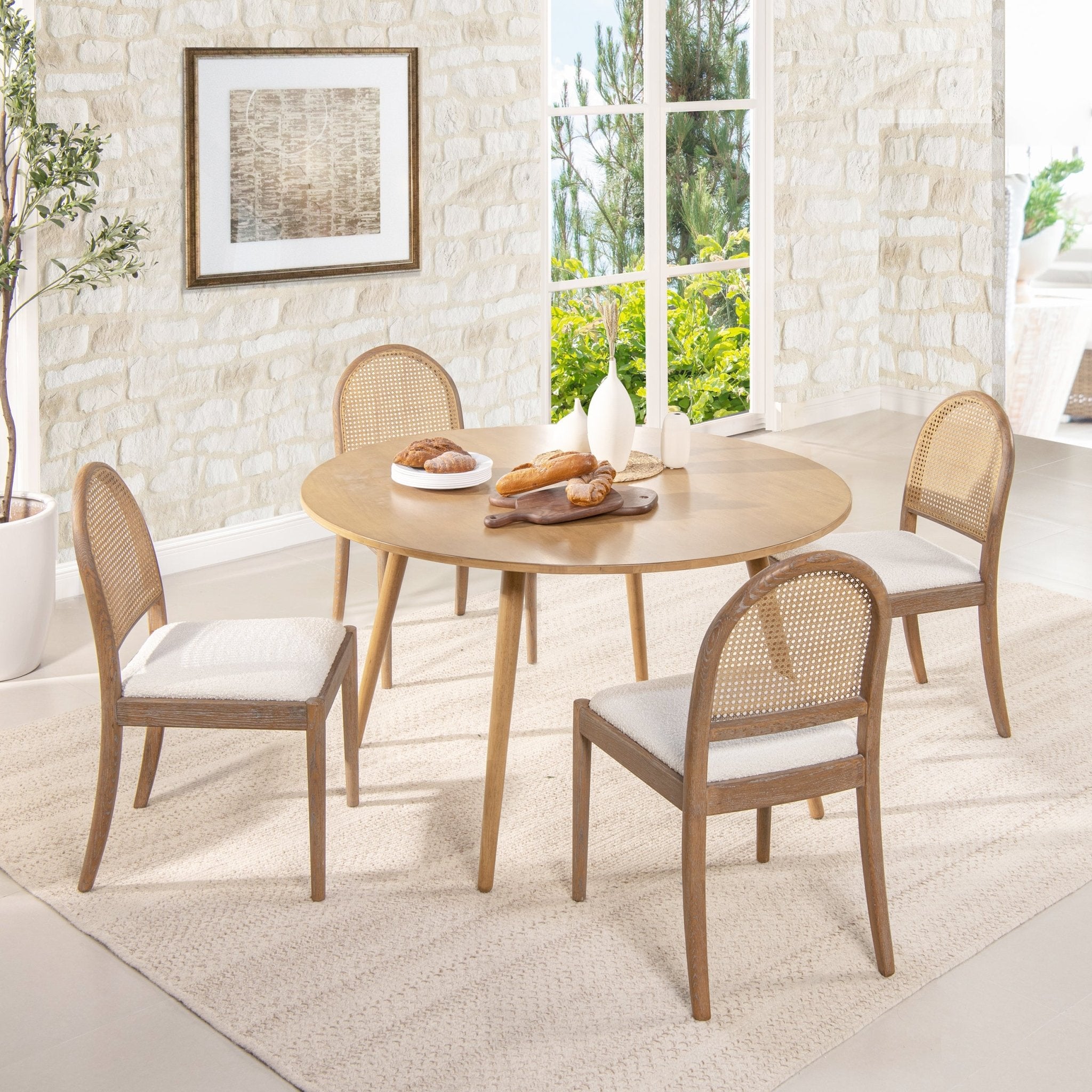 Dining Chair with Curved Cane Rattan Back, Set of 2 - Dining Chairs