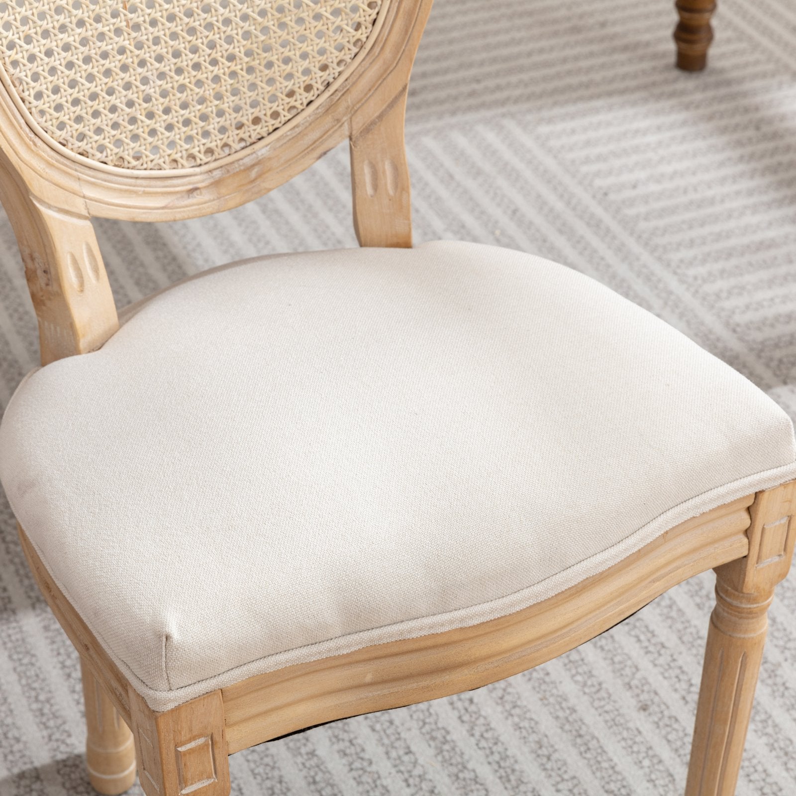 Dining Chair with Rattan Back and Seat Cushion, Set of 2 - Dining Chairs