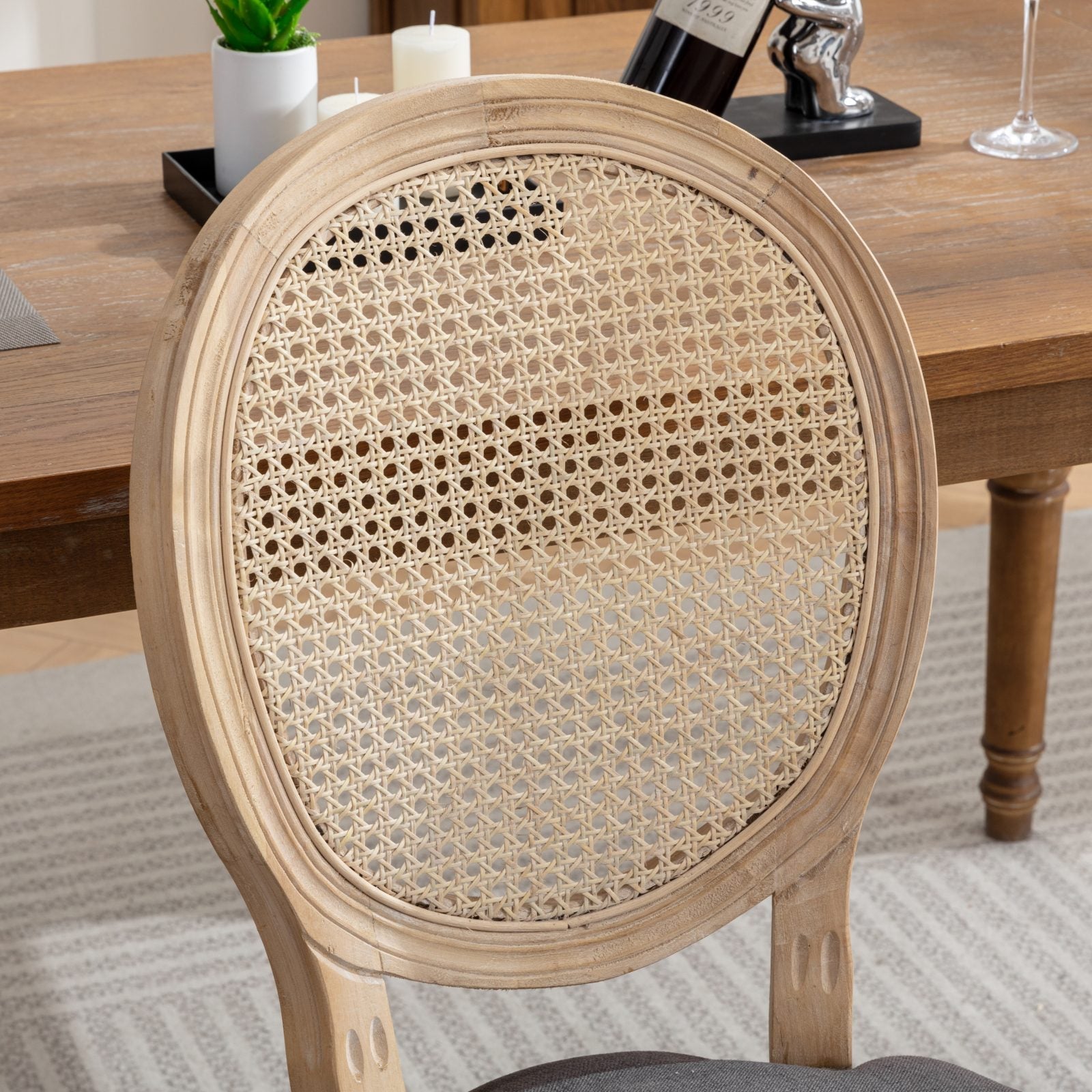 Dining Chair with Rattan Back and Seat Cushion, Set of 2 - Dining Chairs