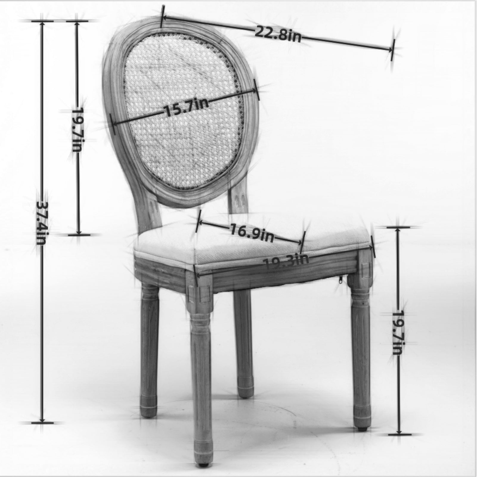 Dining Chair with Rattan Back and Seat Cushion, Set of 2 - Dining Chairs