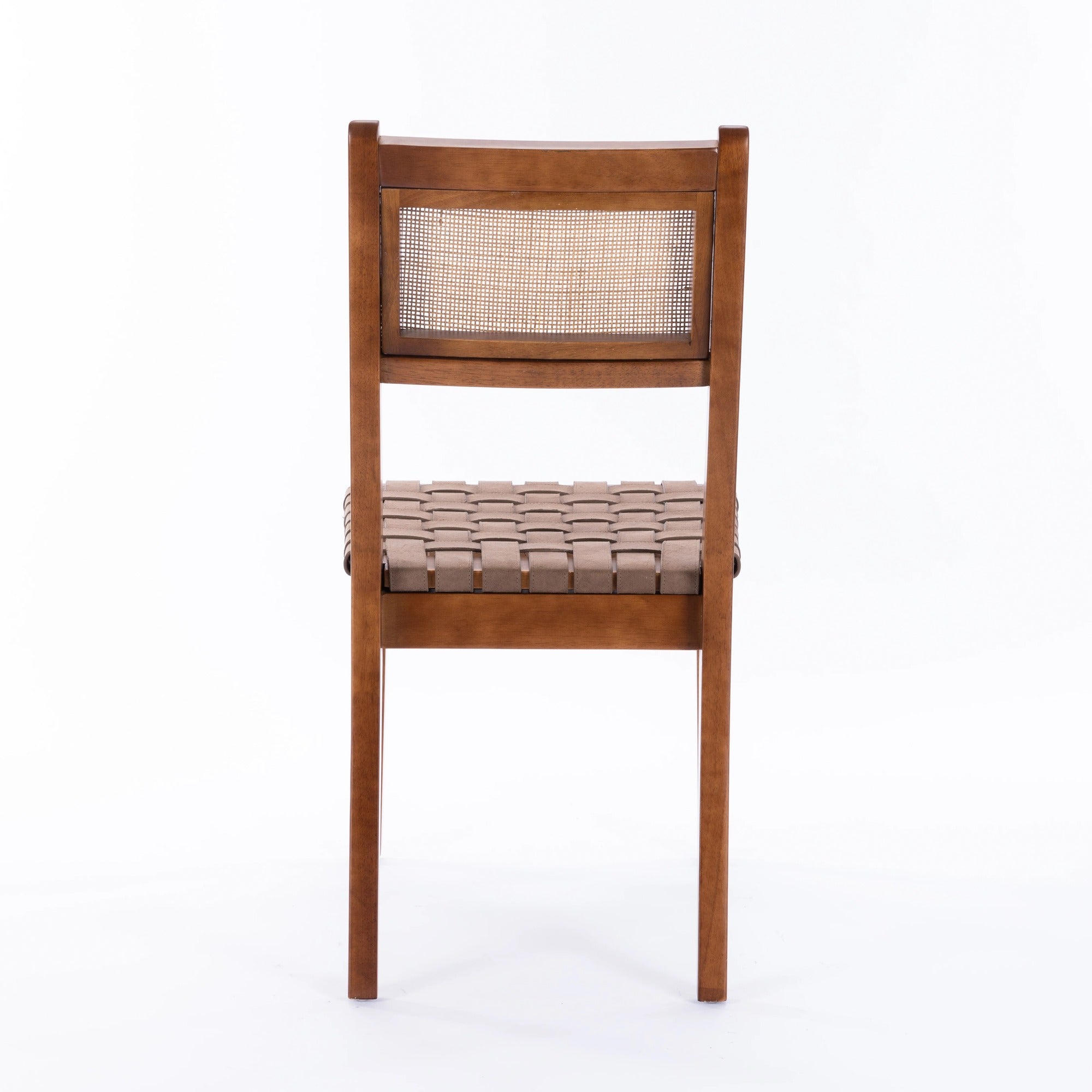 Dining Chair with Rattan Back and Wood Legs, Set of 2 - Dining Chairs