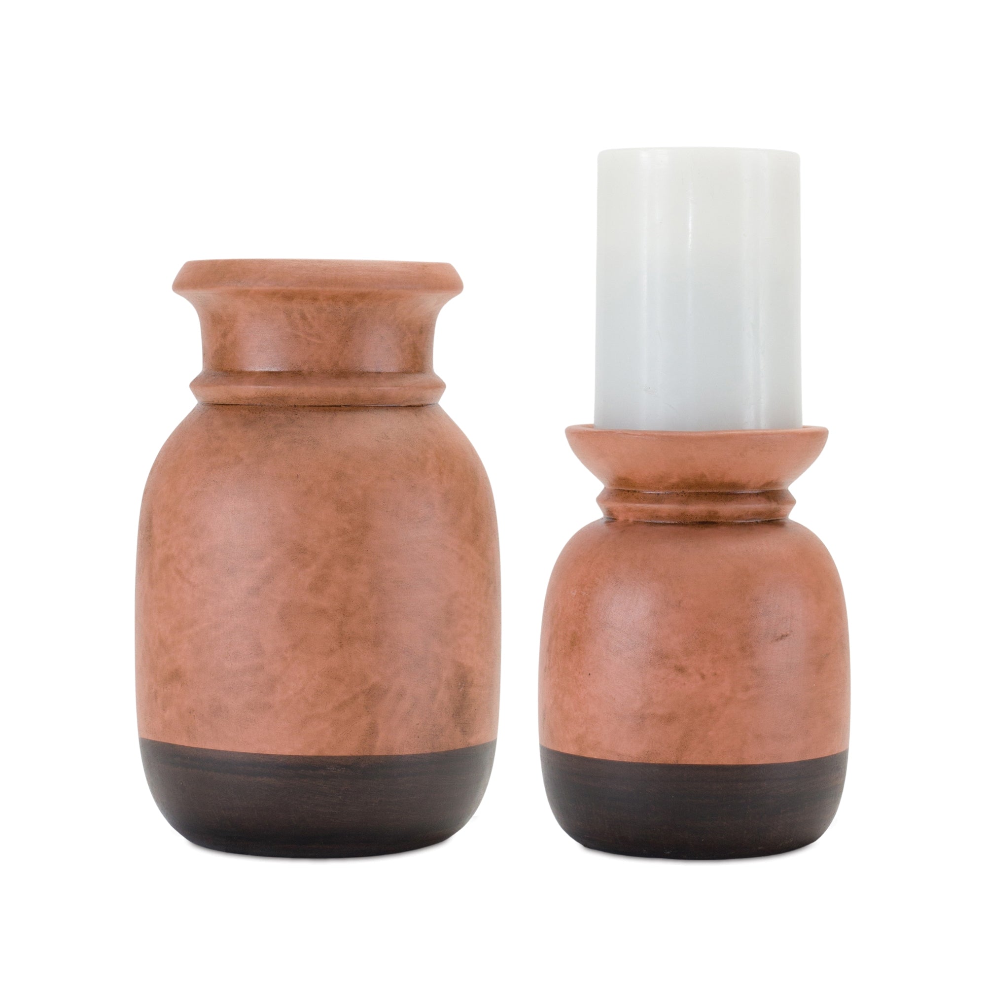 Dual - Tone Black Ceramic Candle Holder (Set of 2) - Pillar Stands