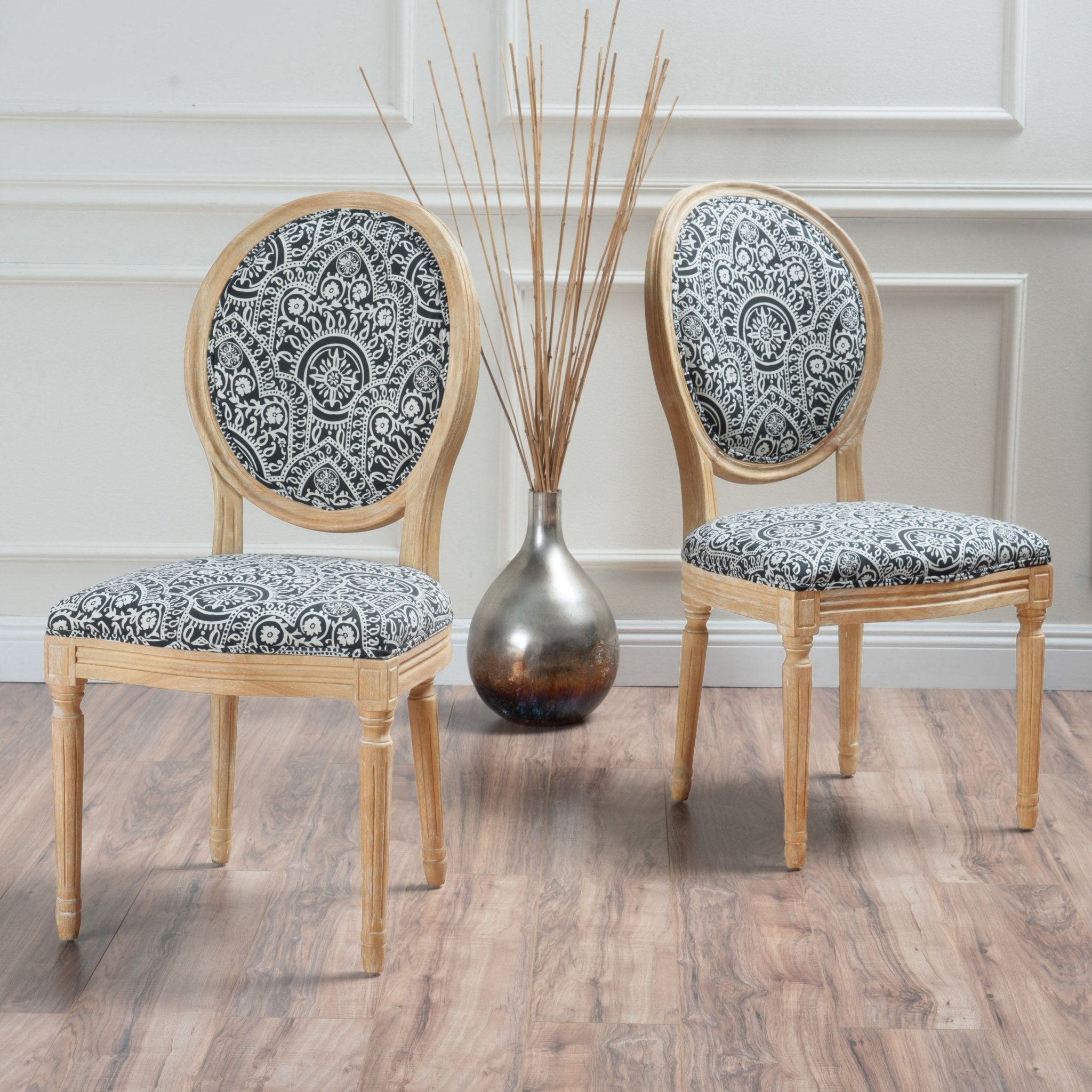 Dynamic Upholstered Dining Chair with Round Backrest and Fluted Legs, Set of 2 - Dining Chairs