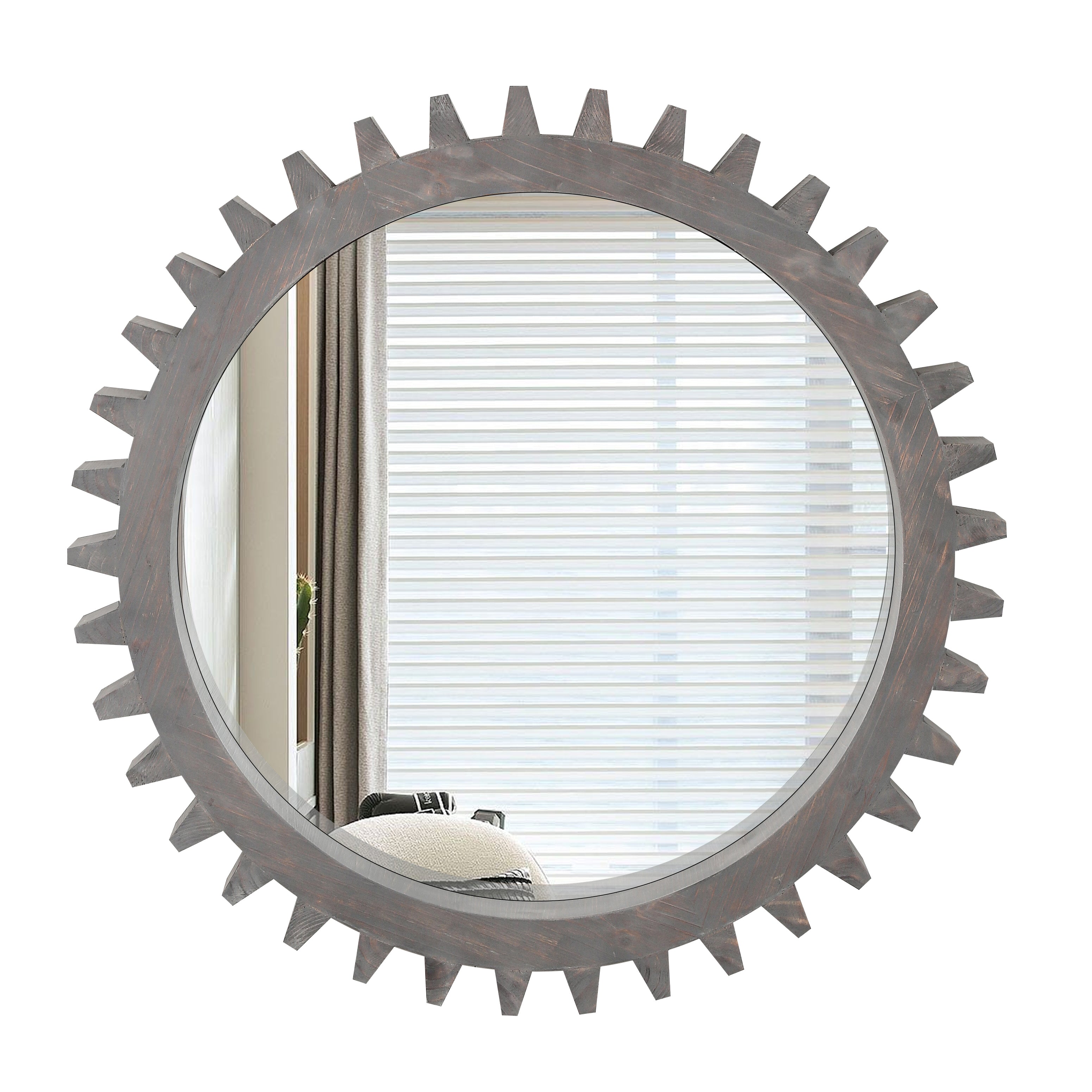 Harmonyx Wall Mirror with Gear Shape and Wood Frame