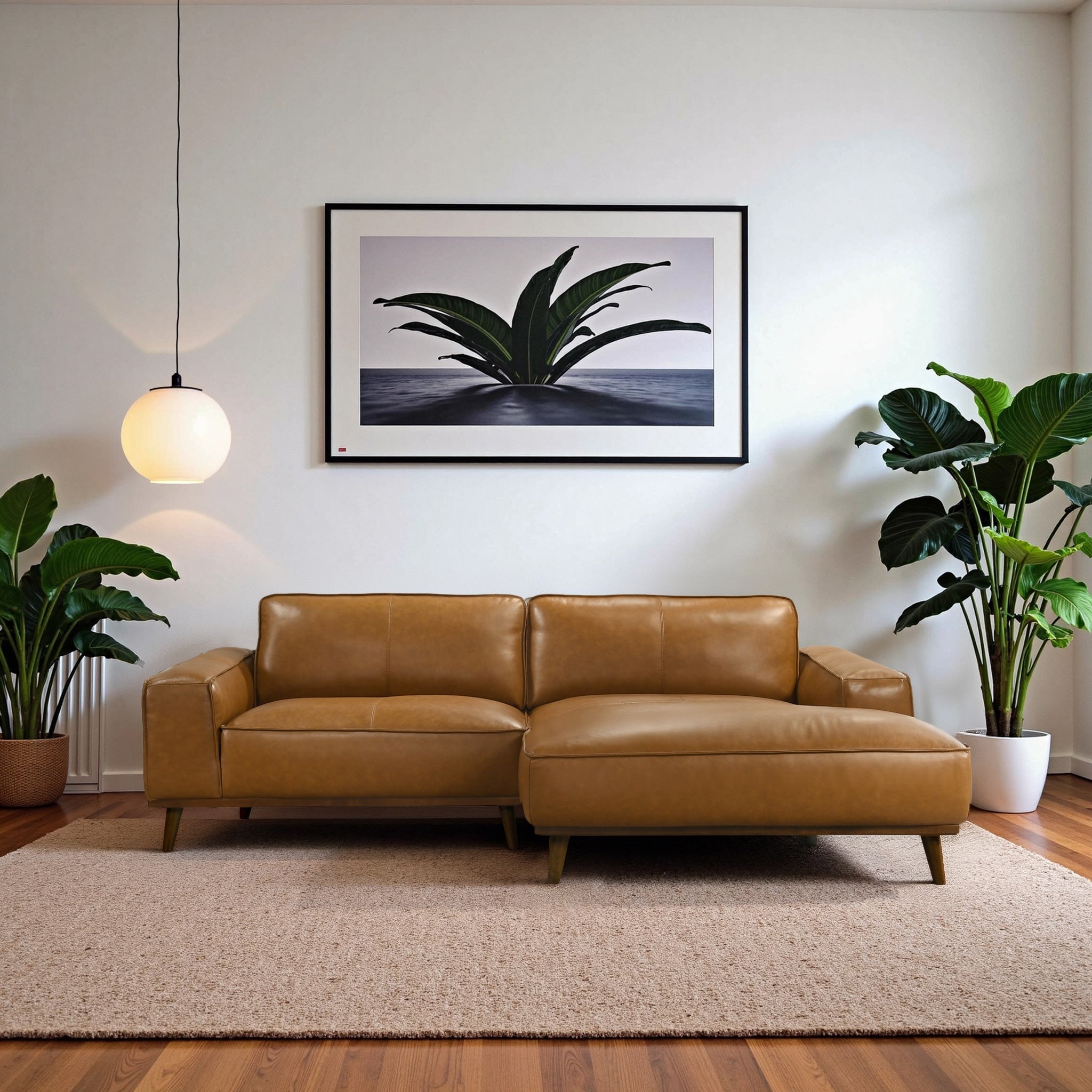Kerrville Mid-Century Modern Genuine Top Grain Leather Right Sectional Sofa with Chaise