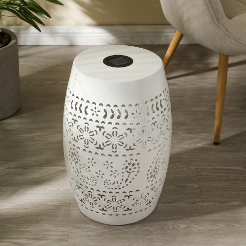 Sunhaven Punched Metal Solar Side Table with Built-in Solar Battery
