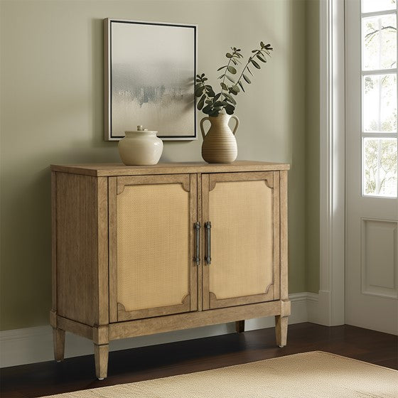 Accent Cabinet with 2 Cane Doors and Metal Pull Handles