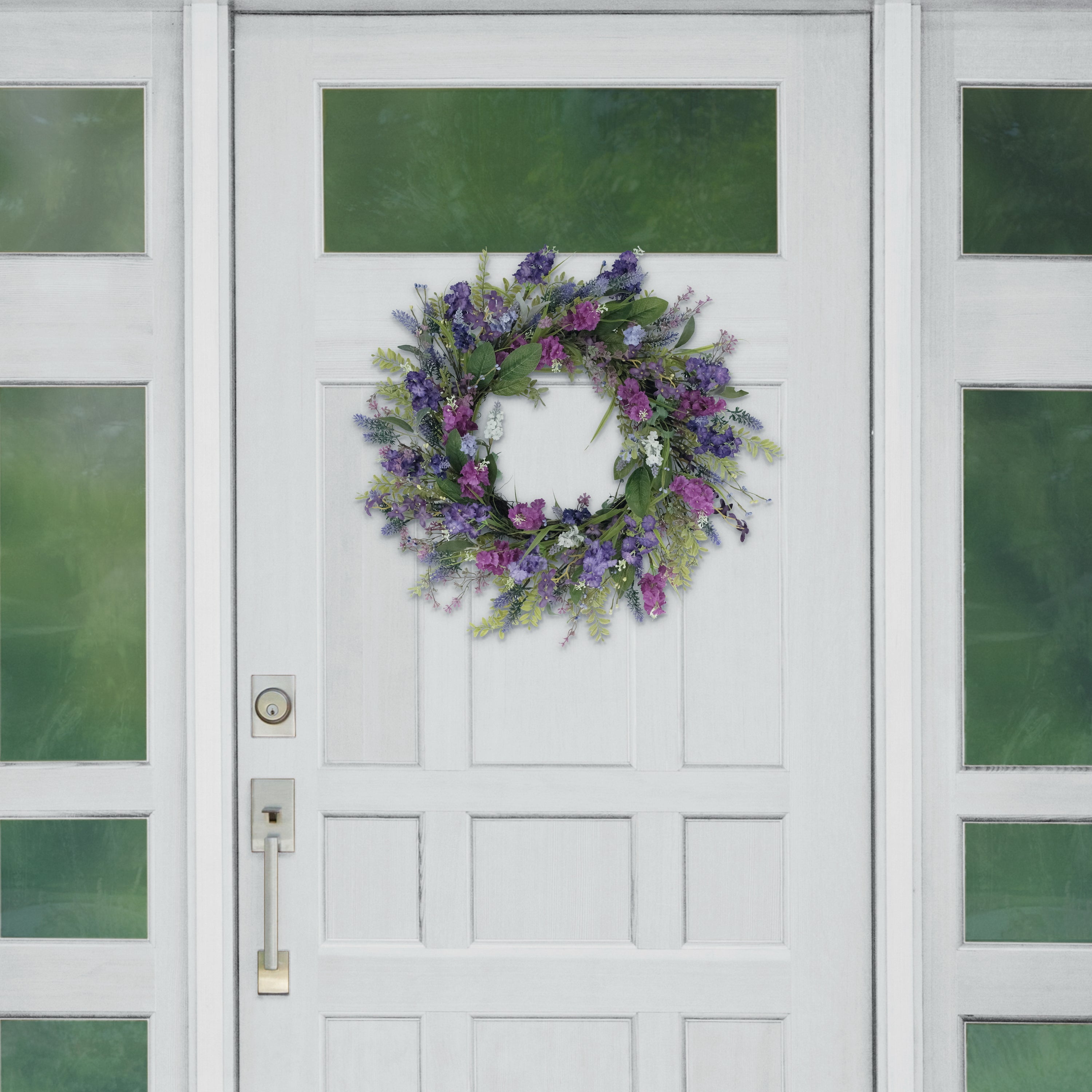 24" Artificial Lavender and Green Floral Spring Wreath