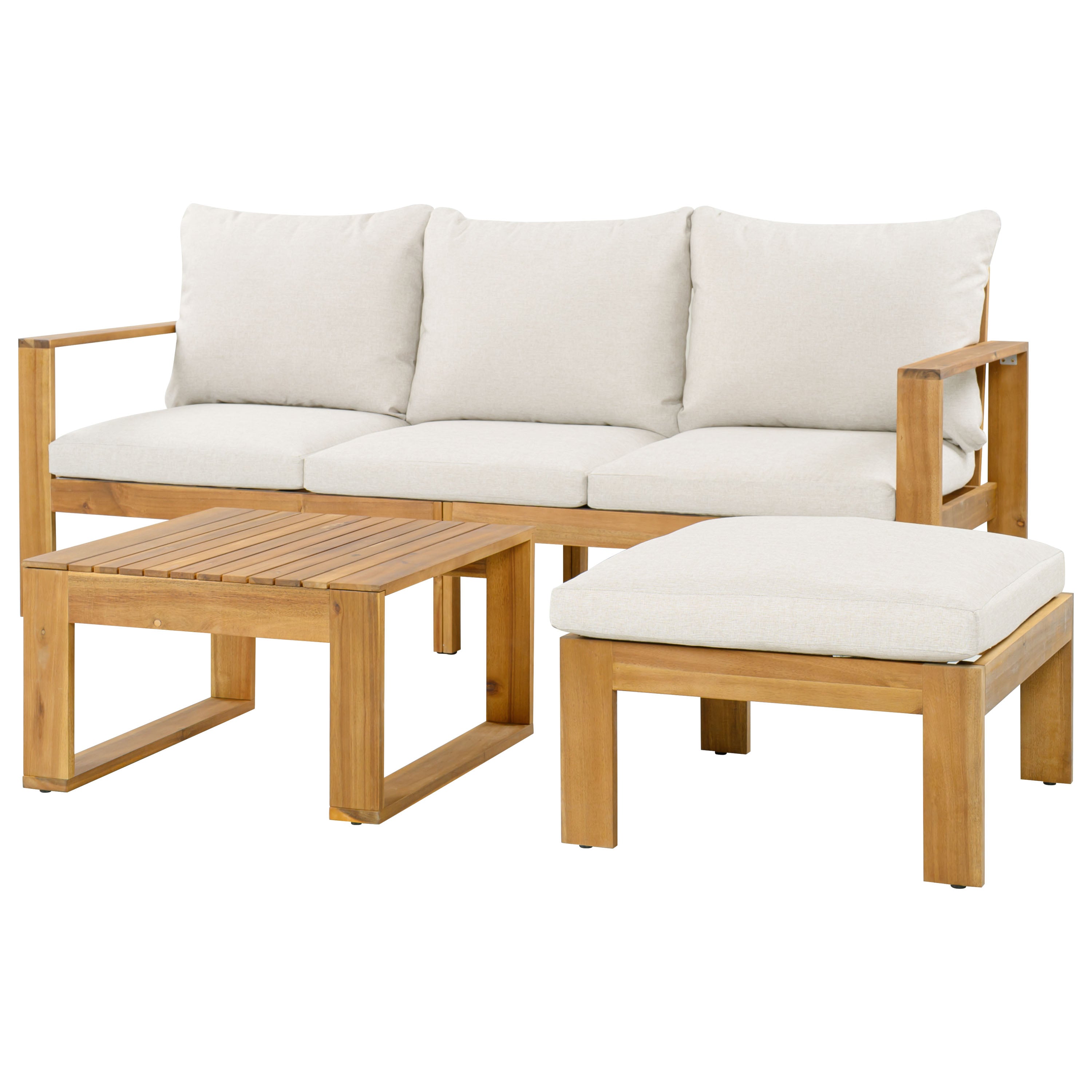 Outdoor 3 Piece Acacia Sectional Patio Sofa Set