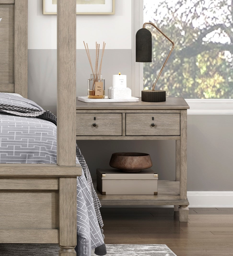 2-Drawer Nightstand with Open Bottom Shelf