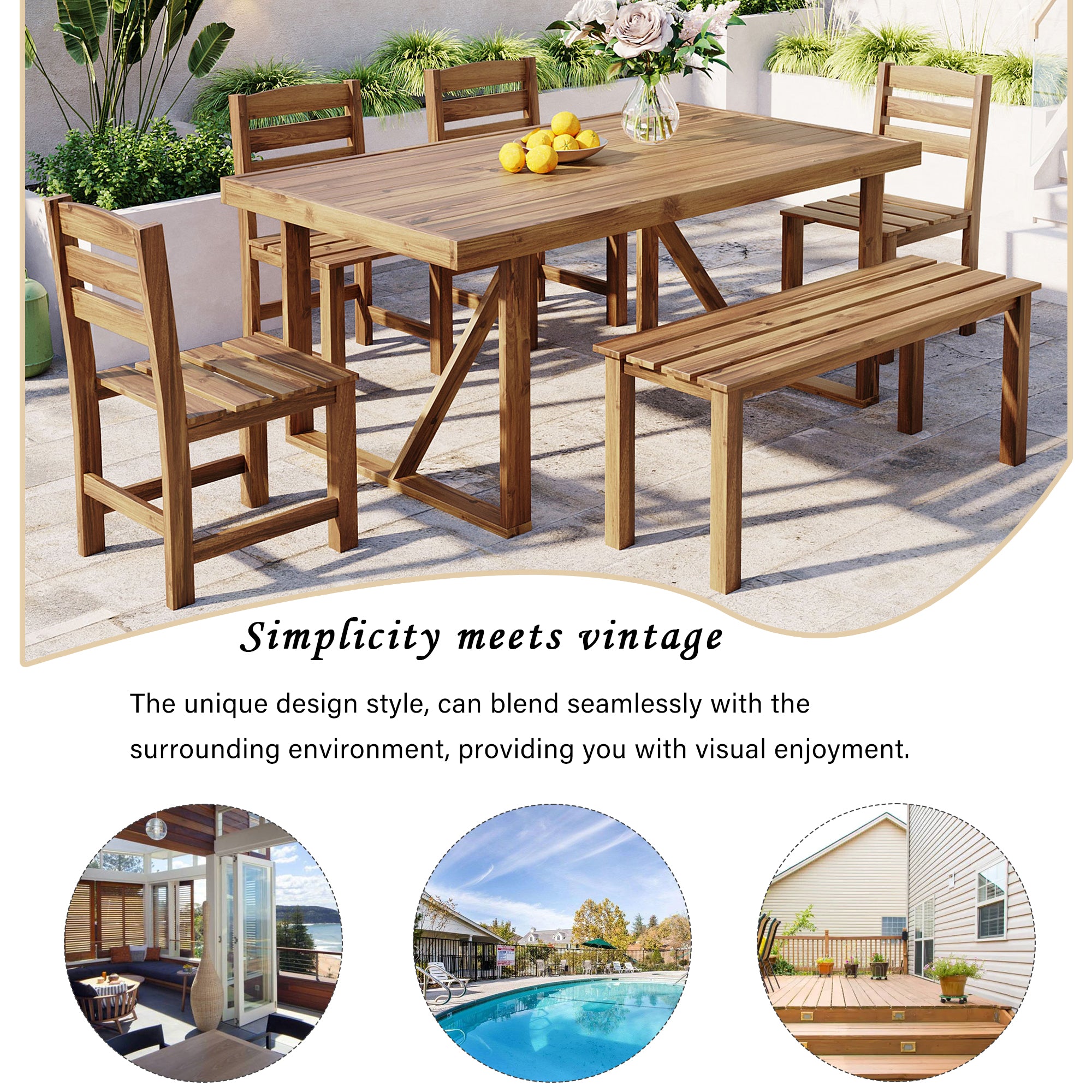 Acacia Wood Outdoor Dining Set