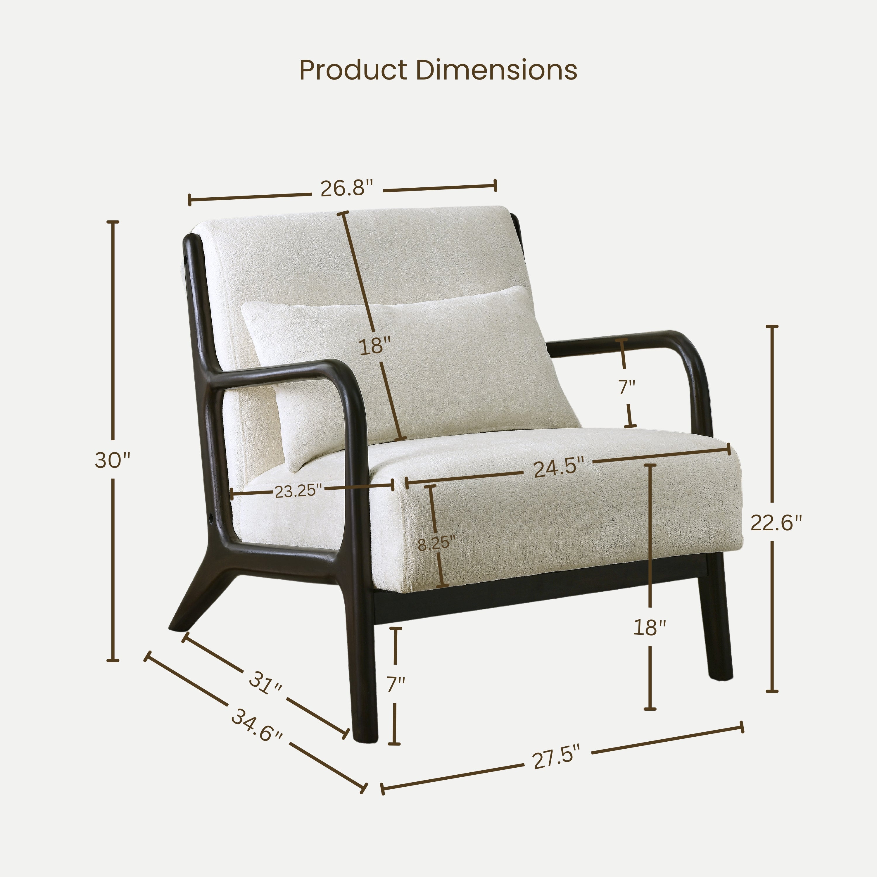 Eterna Mid-Century Modern Style Accent Chair with Removable Lumbar Pillow