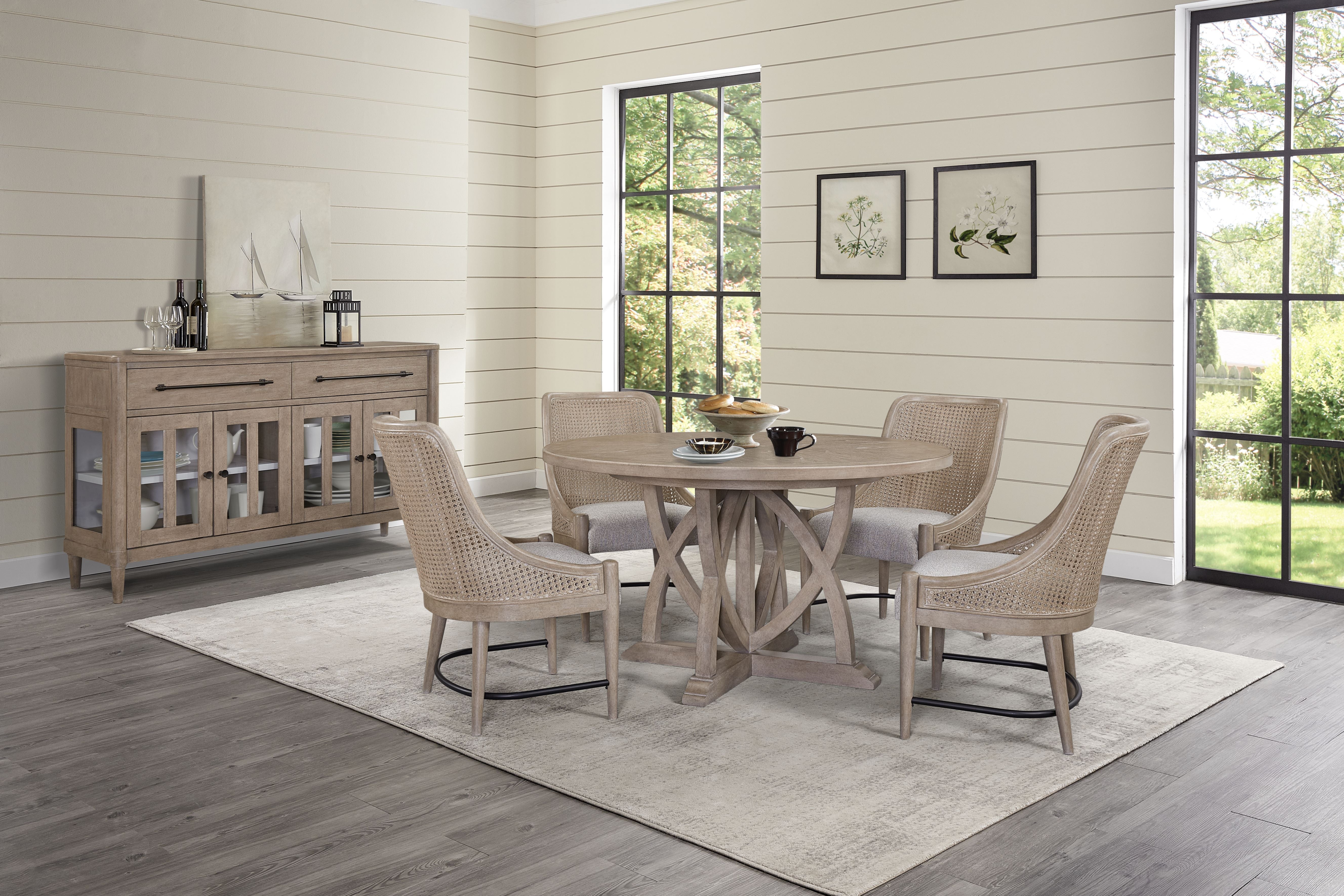Dining Chair with Cane Back and Upholstered Seat, Set of 2