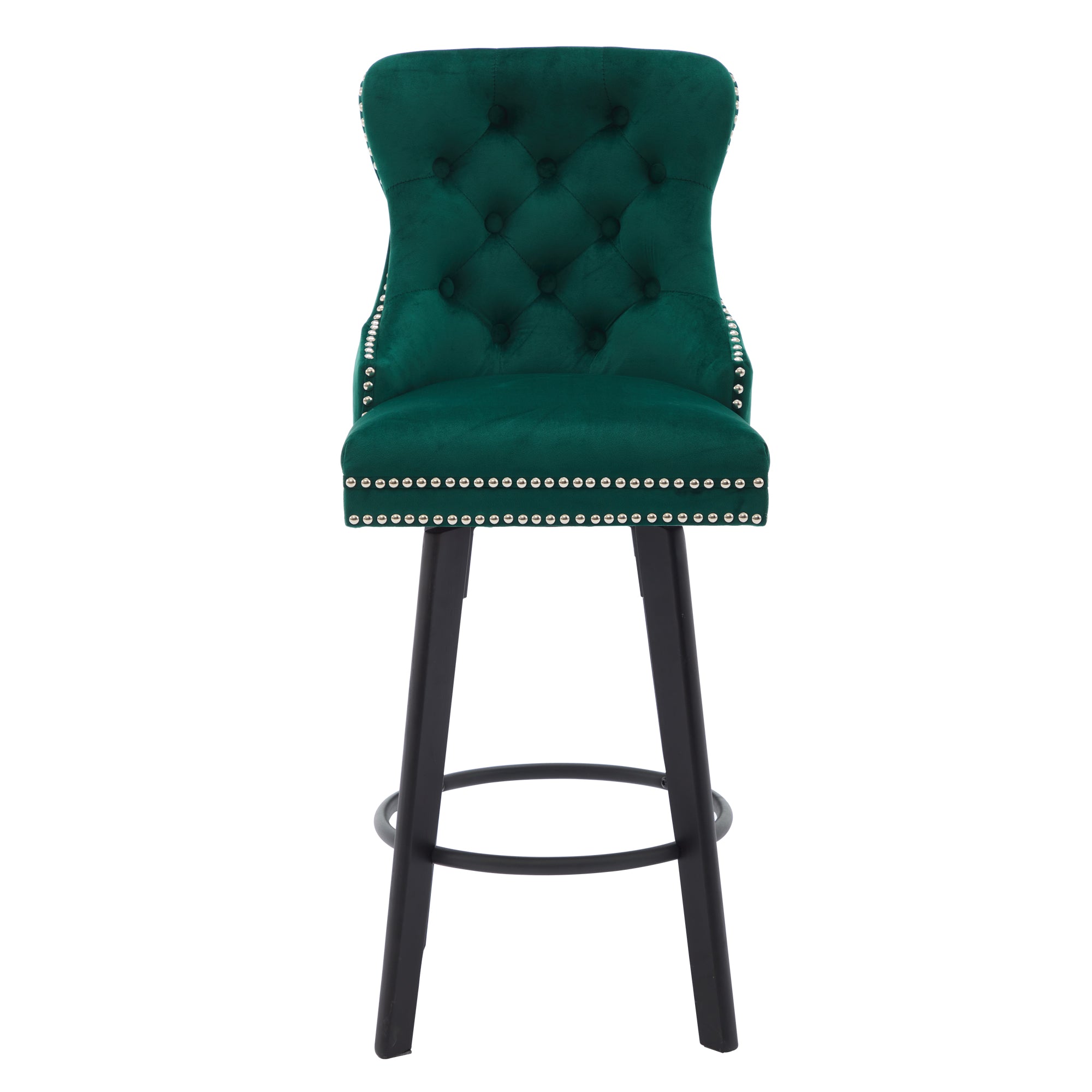 Modern Velvet Button Tufted Swivel Bar Stool with Metal Pull Ring