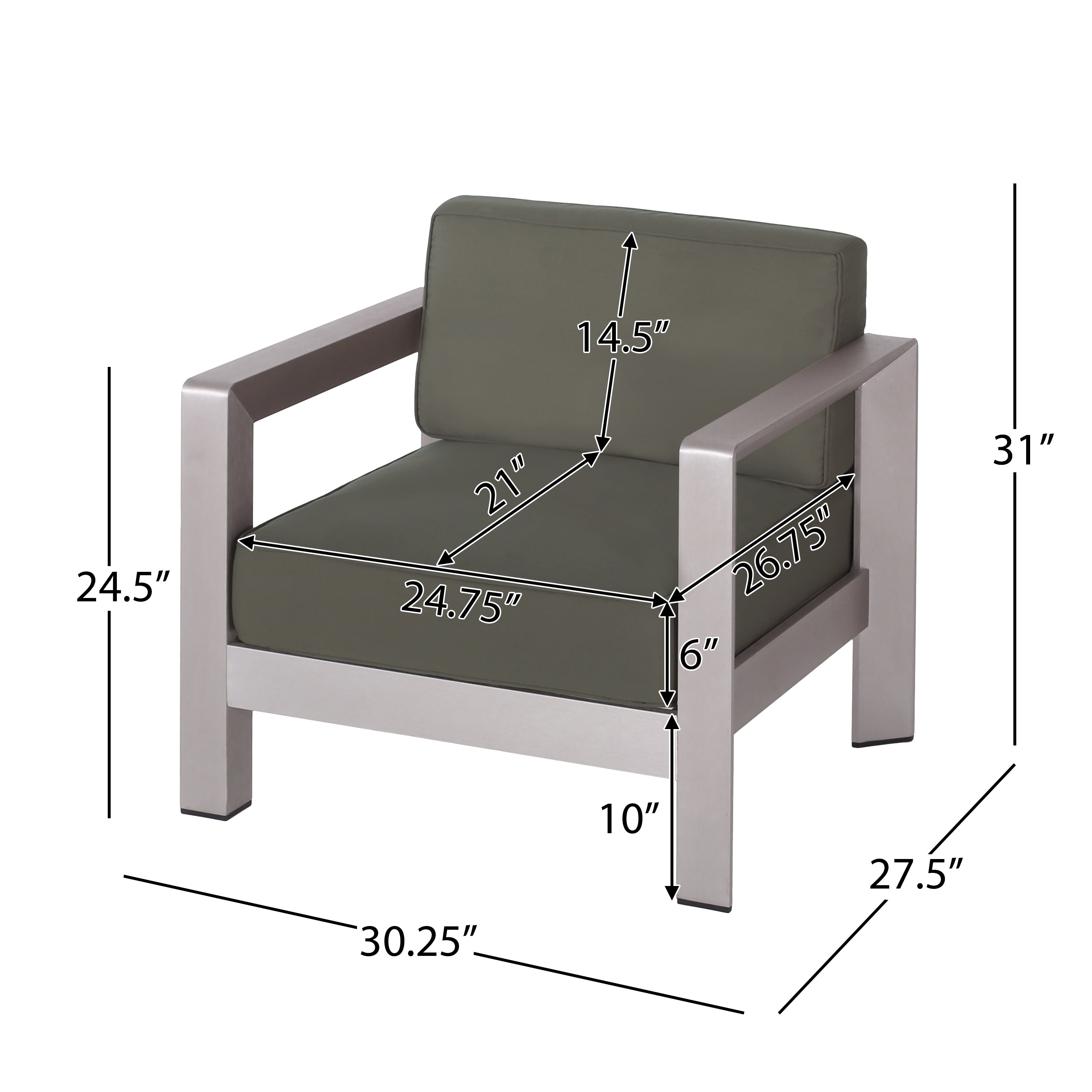 Rutile Outdoor Club Chair with Aluminum Frame and Open Back