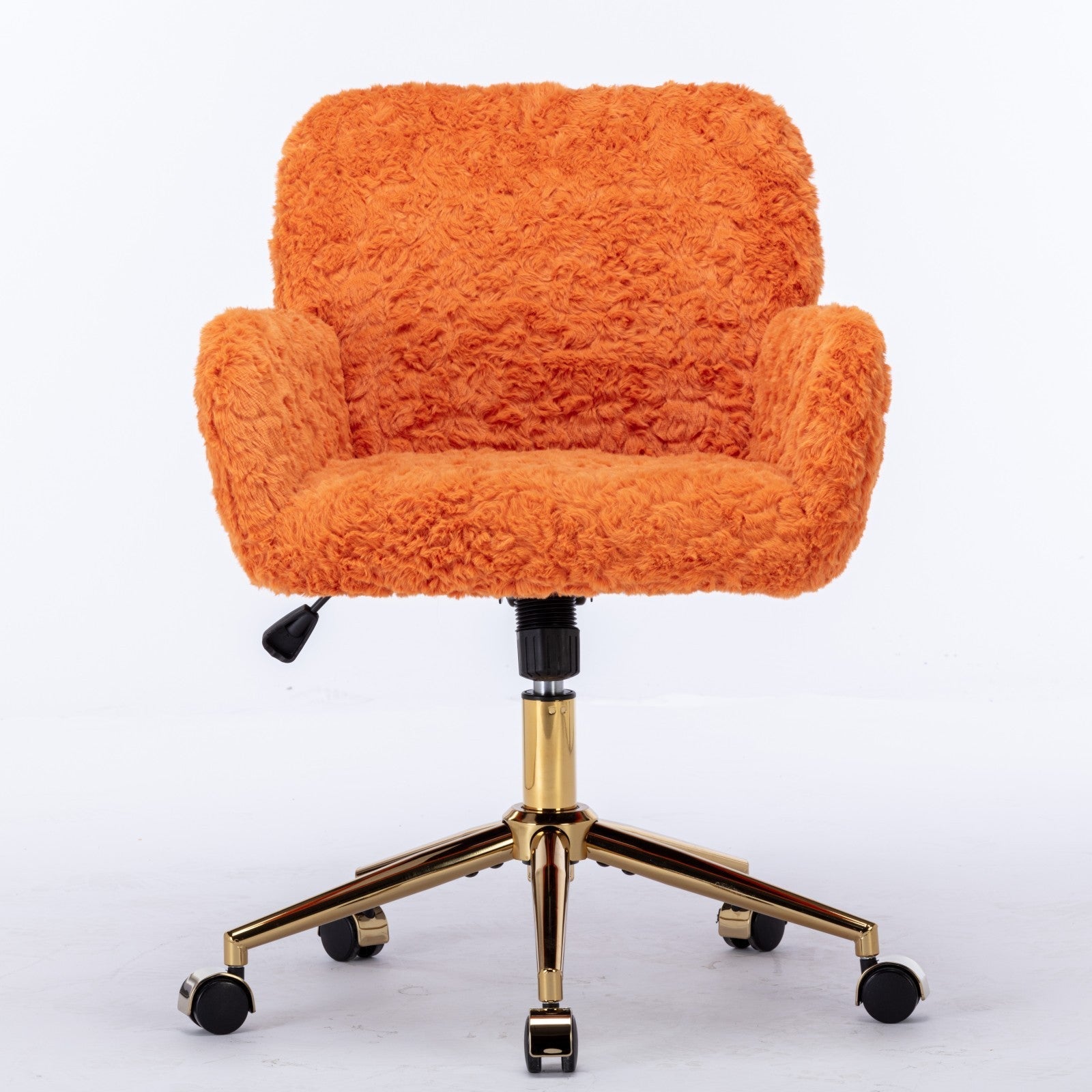 Faux Rabbit Hair Office Chair with Golden Metal Base, Adjustable Swivel