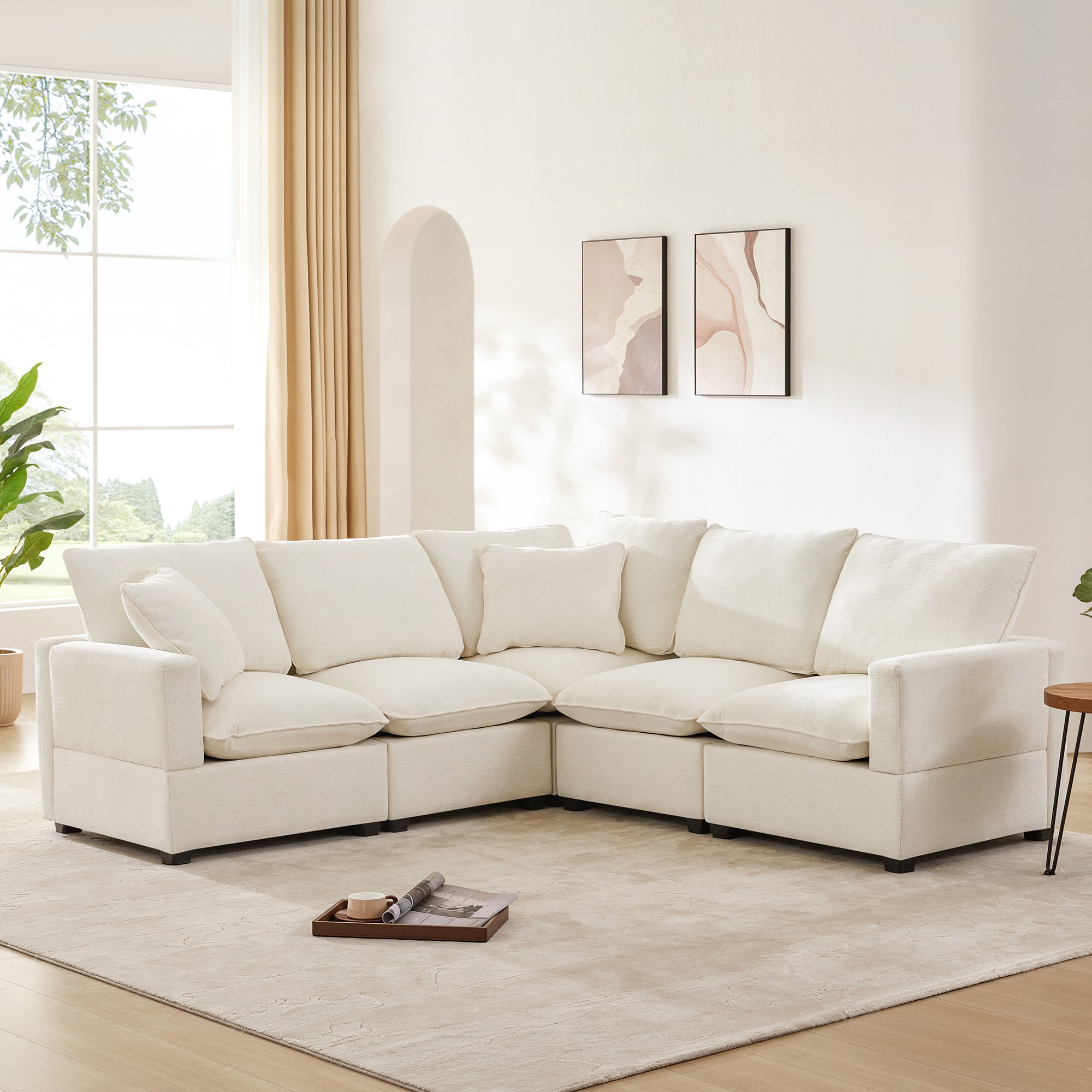 Chenille Modular L-Shape Sofa, Seats 5
