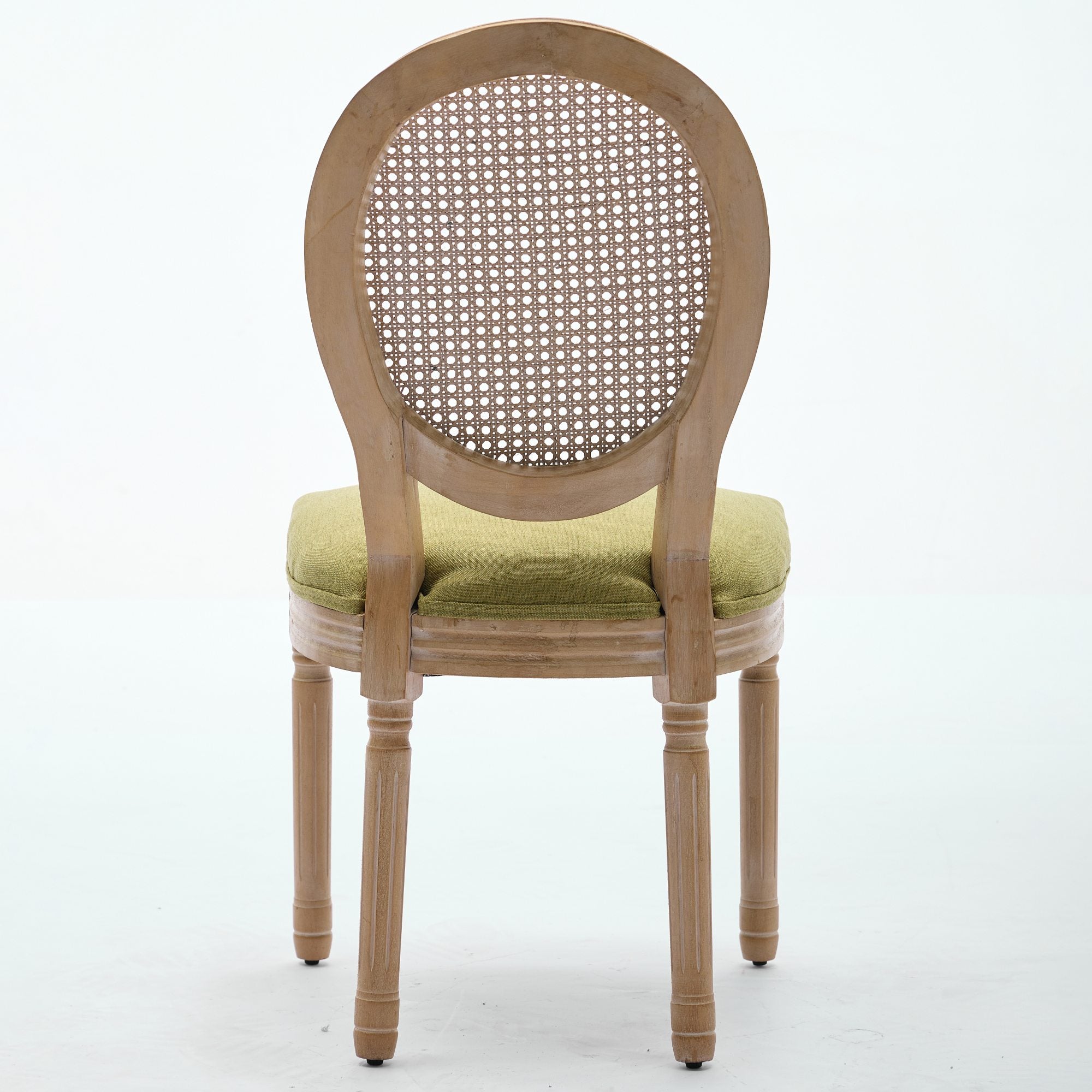 French Country Dining Chairs with Round Rattan Backrest, Set of 2