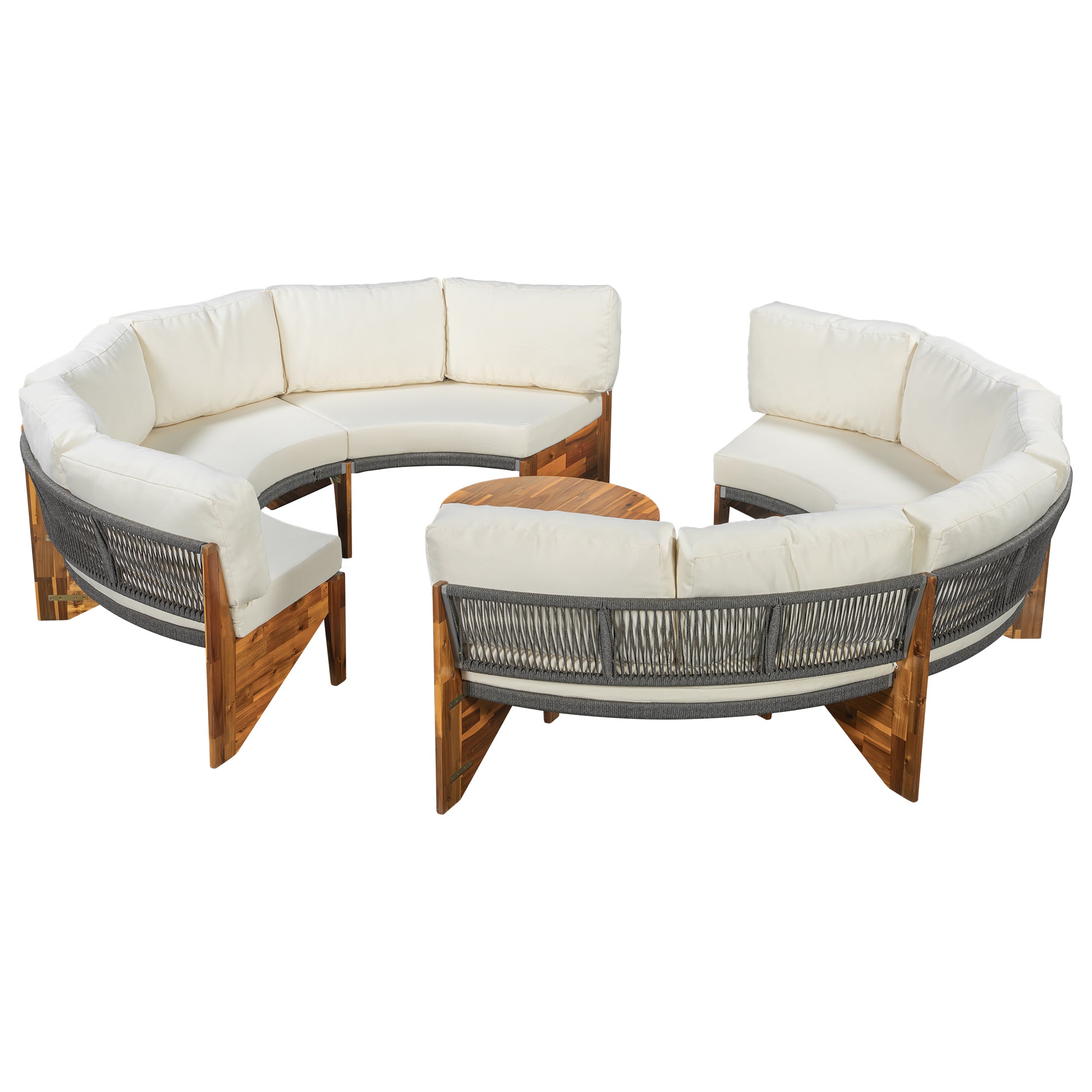 3-Piece Outdoor Semi-Circle Sofa Set for 6