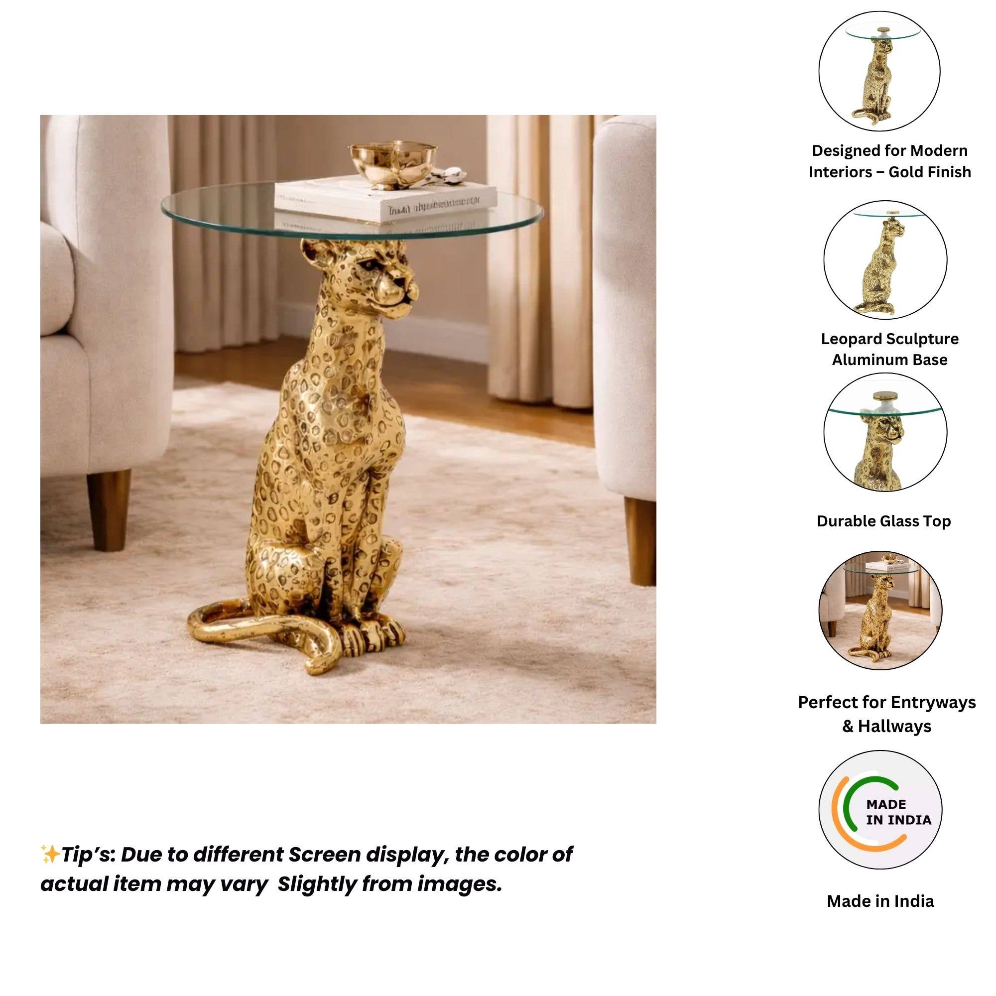 Cheetah Side Table with Glass Top