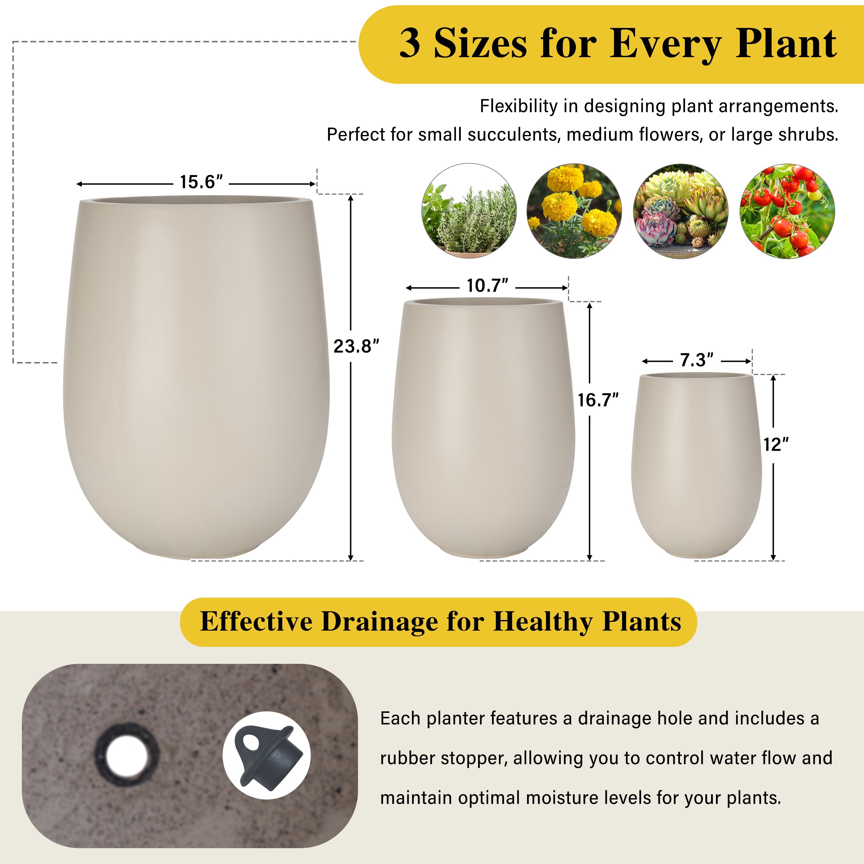 Egg Shaped Lightweight Outdoor Planter, Set of 3