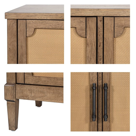 Accent Cabinet with 2 Cane Doors and Metal Pull Handles